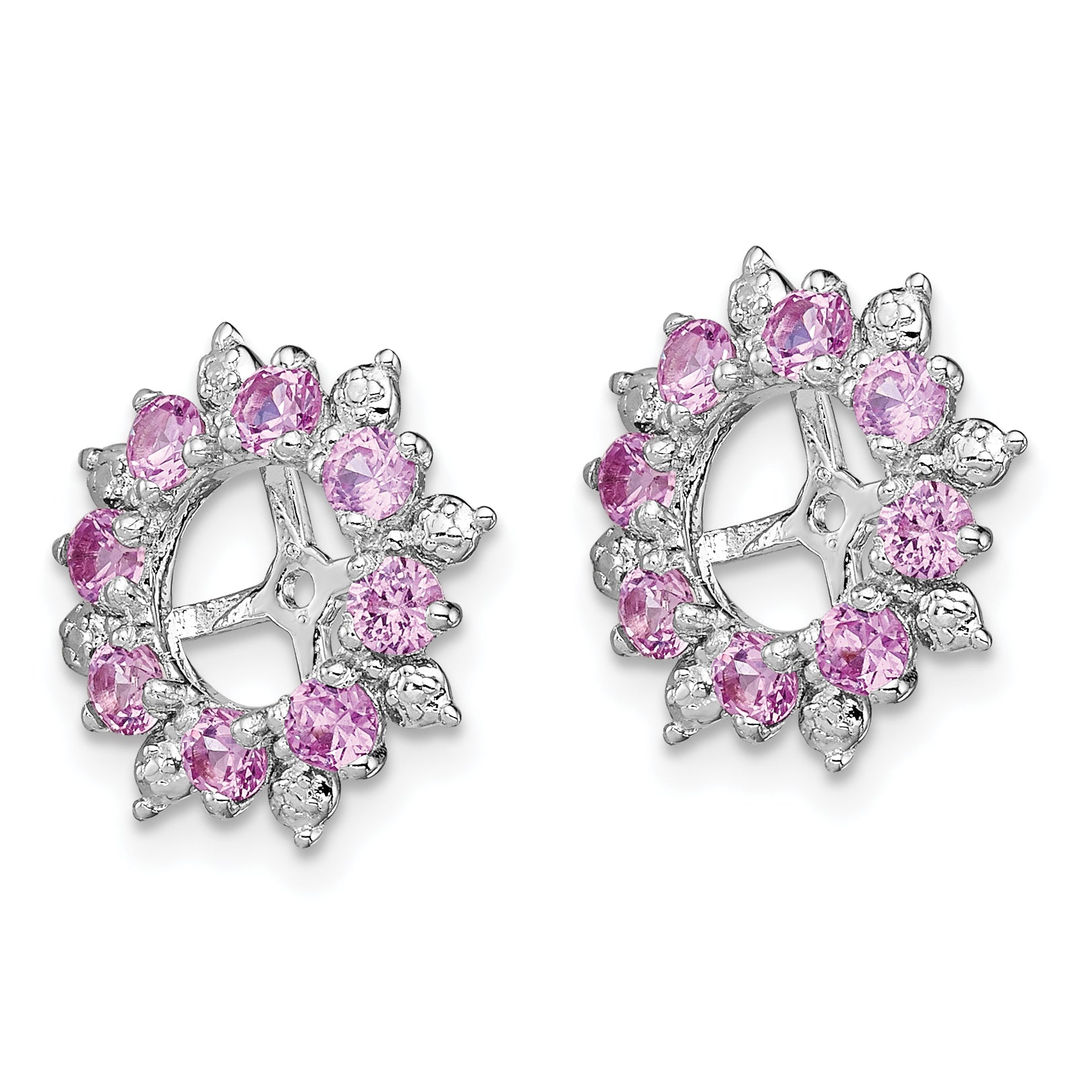 Sterling Silver Rhodium Diam. & Created Pink Sapphire Earring Jacket