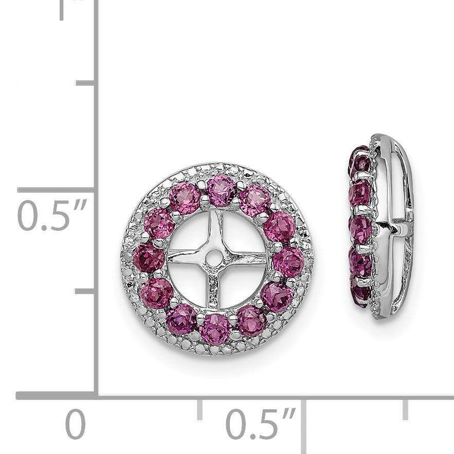 Sterling Silver Rhodium Diam. & Rhodolite Garnet Earring Jacket