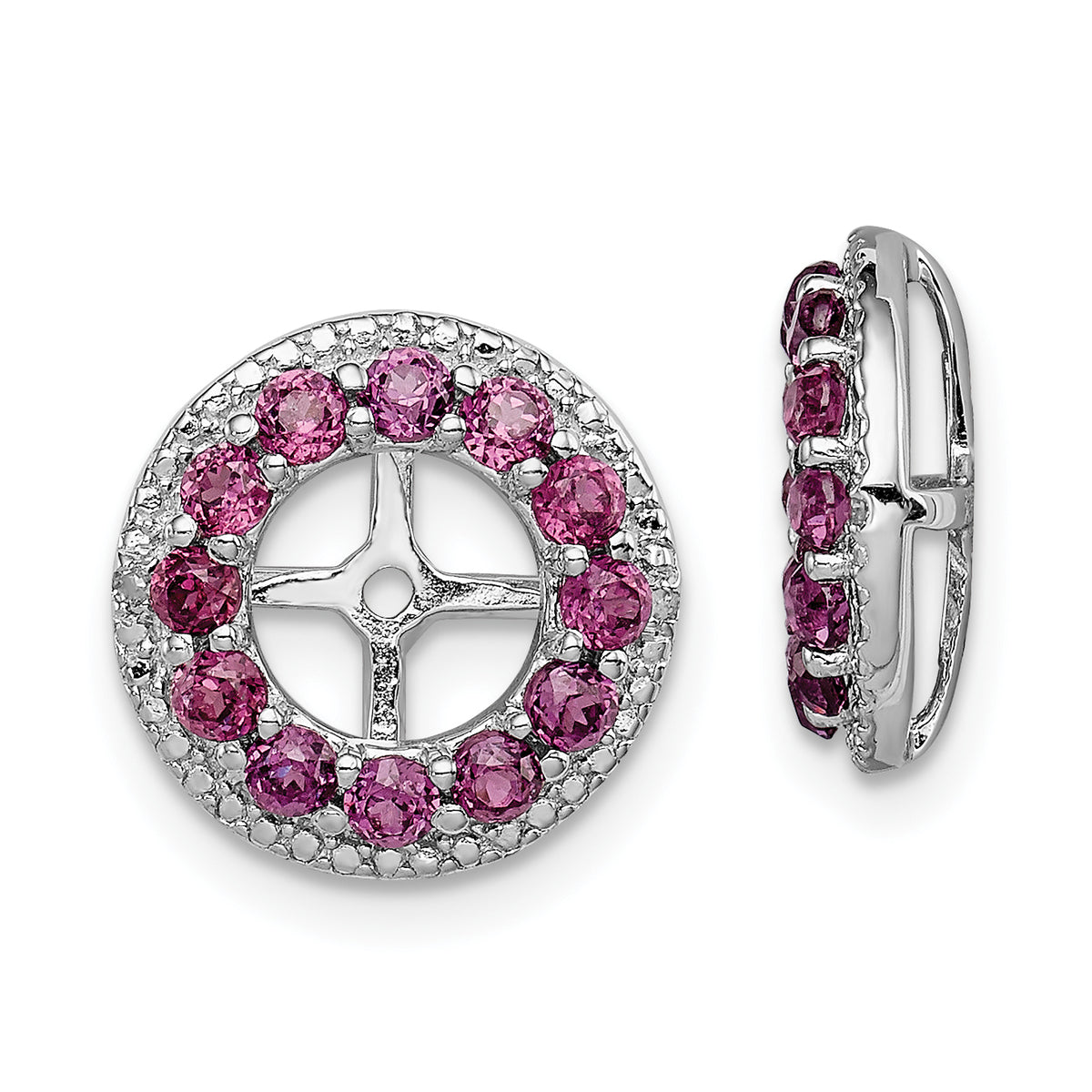 Sterling Silver Rhodium Diam. & Rhodolite Garnet Earring Jacket