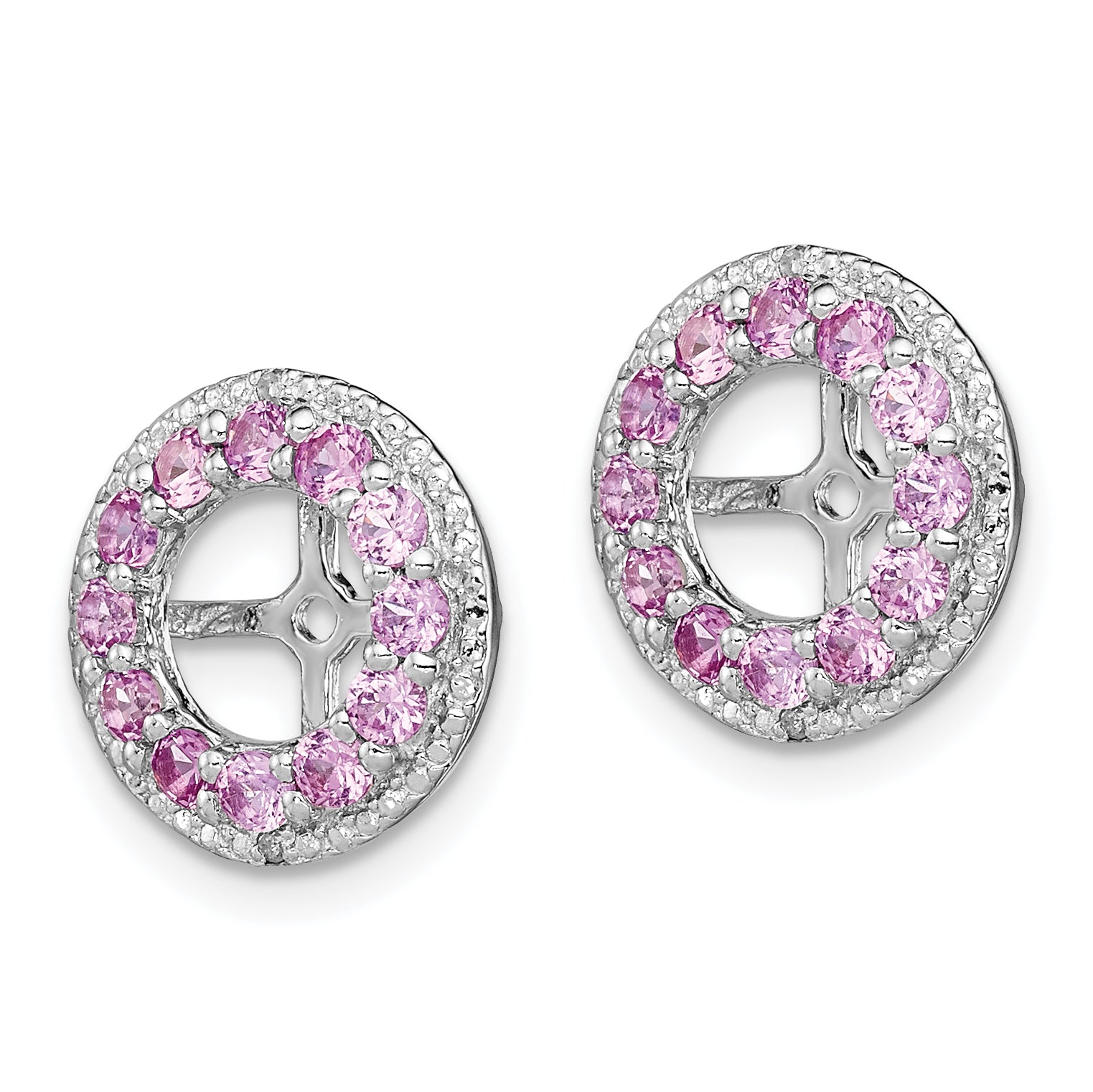 Sterling Silver Rhodium Diam. & Created Pink Sapphire Earring Jacket