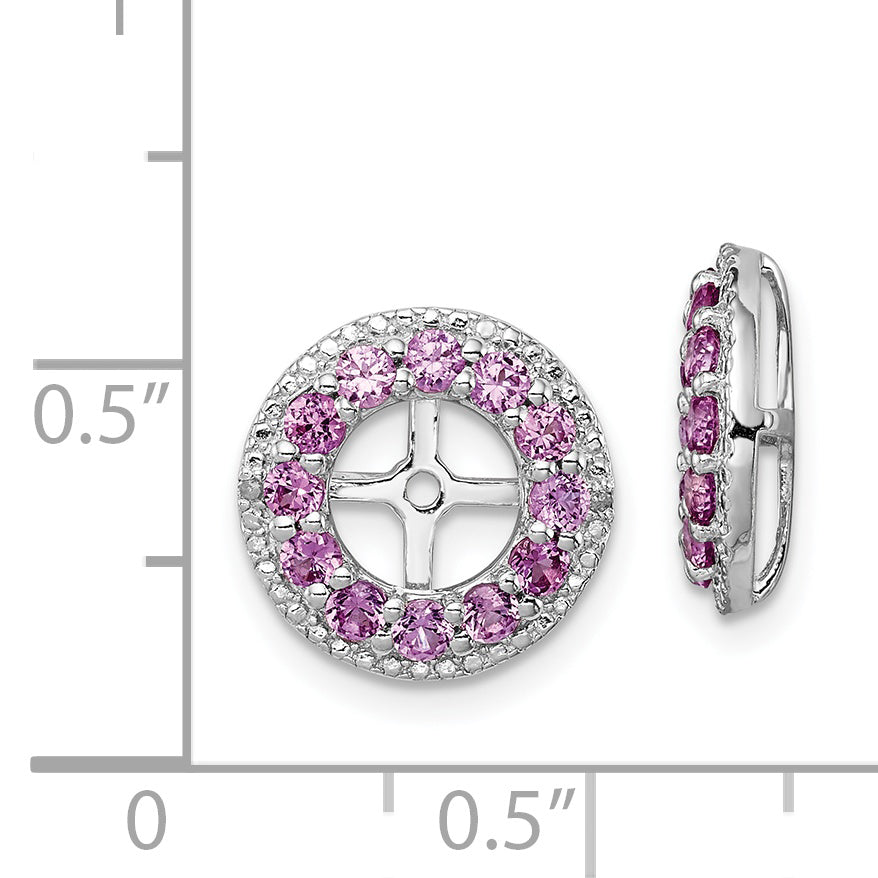 Sterling Silver Rhodium Diam. & Created Pink Sapphire Earring Jacket