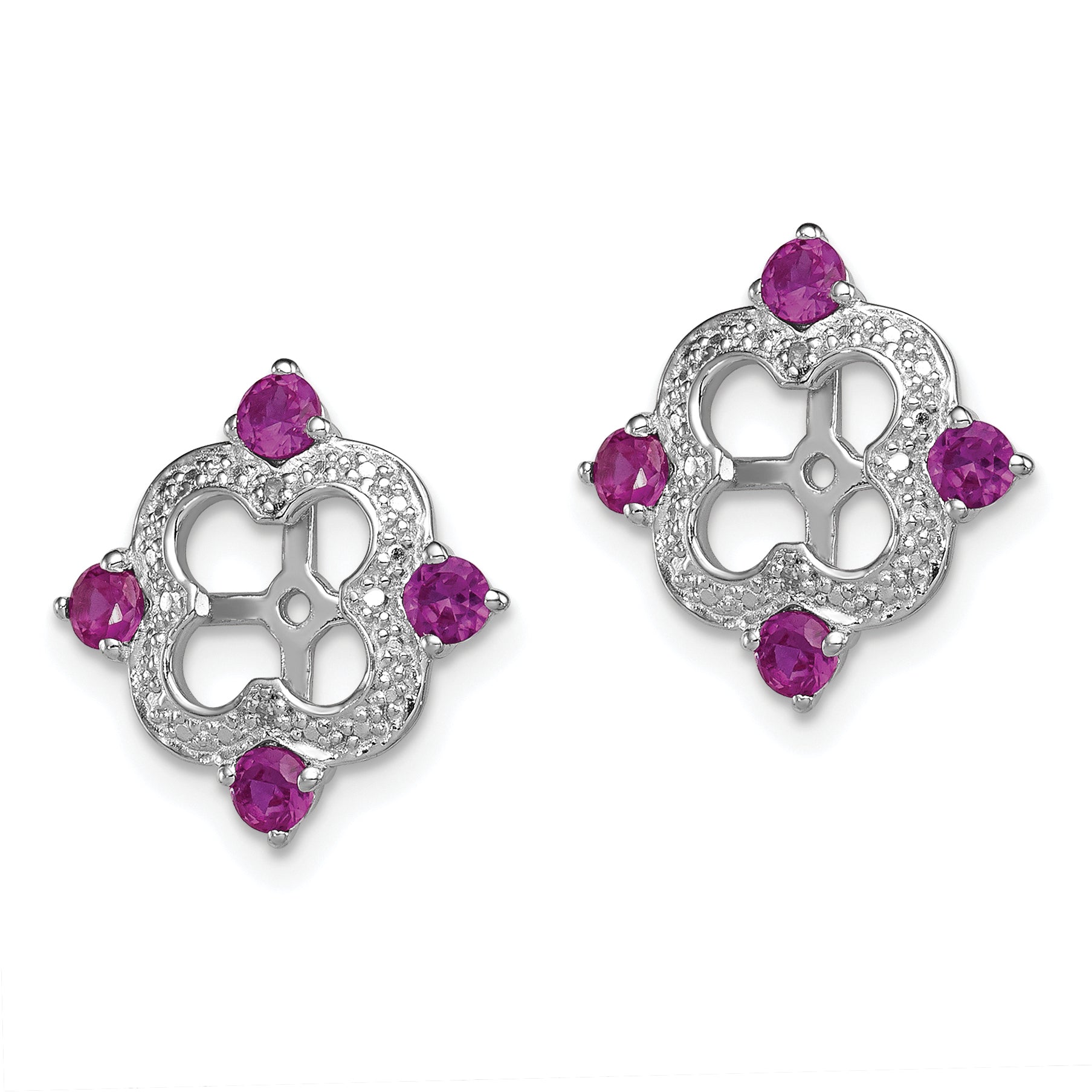 Sterling Silver Rhodium Diam. & Rhodolite Garnet Earring Jacket