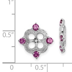 Sterling Silver Rhodium Diam. & Rhodolite Garnet Earring Jacket