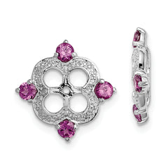 Sterling Silver Rhodium Diam. & Rhodolite Garnet Earring Jacket