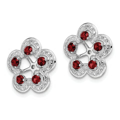 Sterling Silver Rhodium Diam. & Garnet Earring Jacket