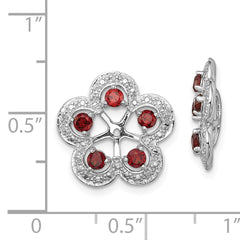 Sterling Silver Rhodium Diam. & Garnet Earring Jacket