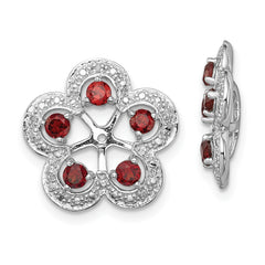 Sterling Silver Rhodium Diam. & Garnet Earring Jacket