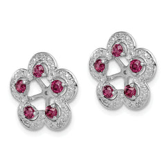 Sterling Silver Rhodium Diam. & Rhodolite Garnet Earring Jacket