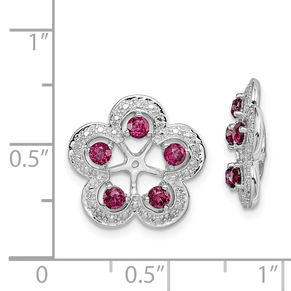 Sterling Silver Rhodium Diam. & Rhodolite Garnet Earring Jacket