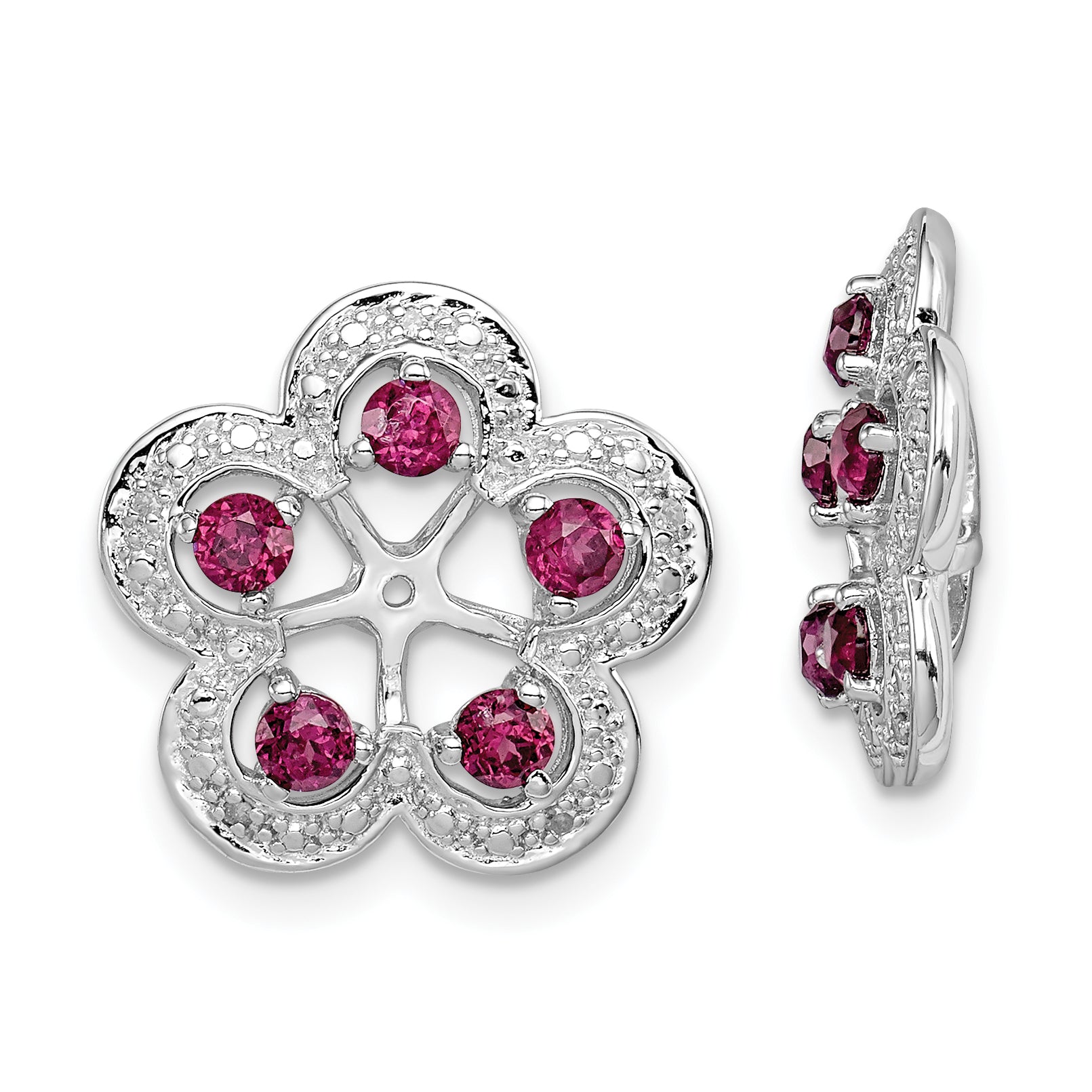 Sterling Silver Rhodium Diam. & Rhodolite Garnet Earring Jacket