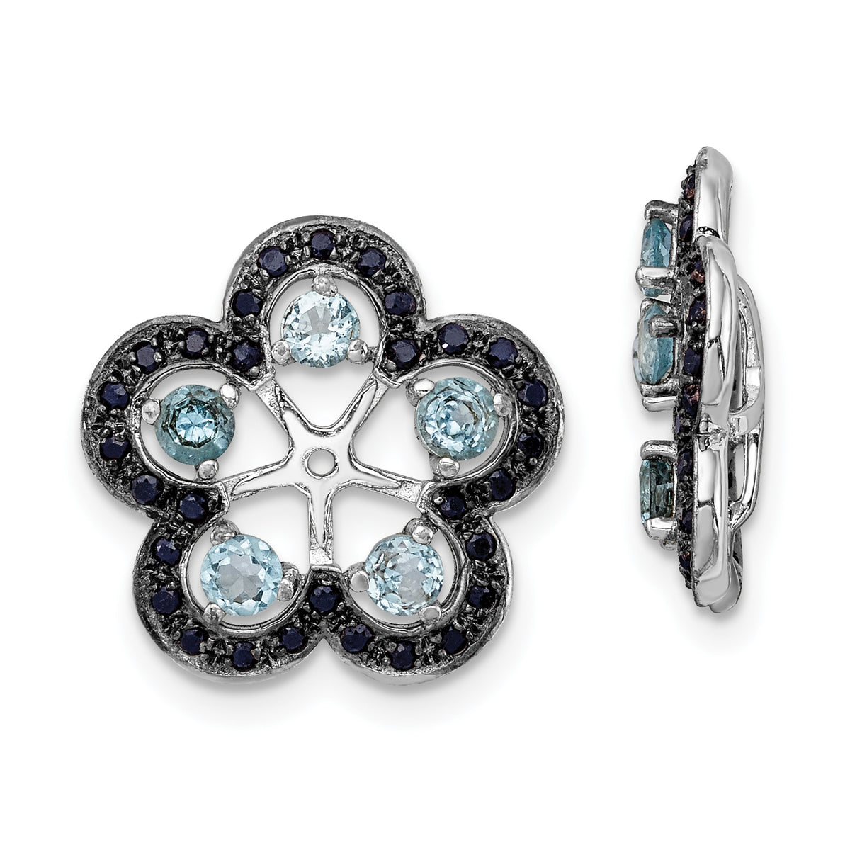 Sterling Silver Rhodium Swiss Blue Topaz & Black Sapphire Earring Jacket