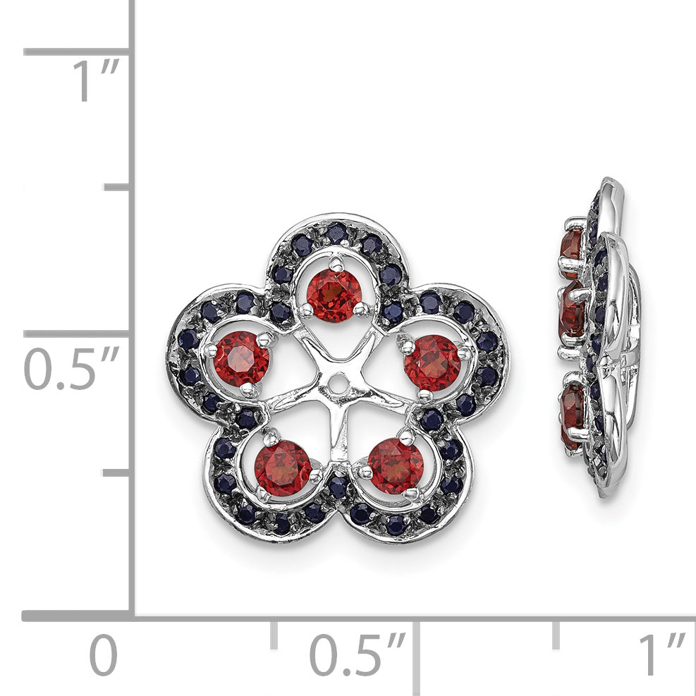 Sterling Silver Rhodium Garnet & Black Sapphire Earring Jacket