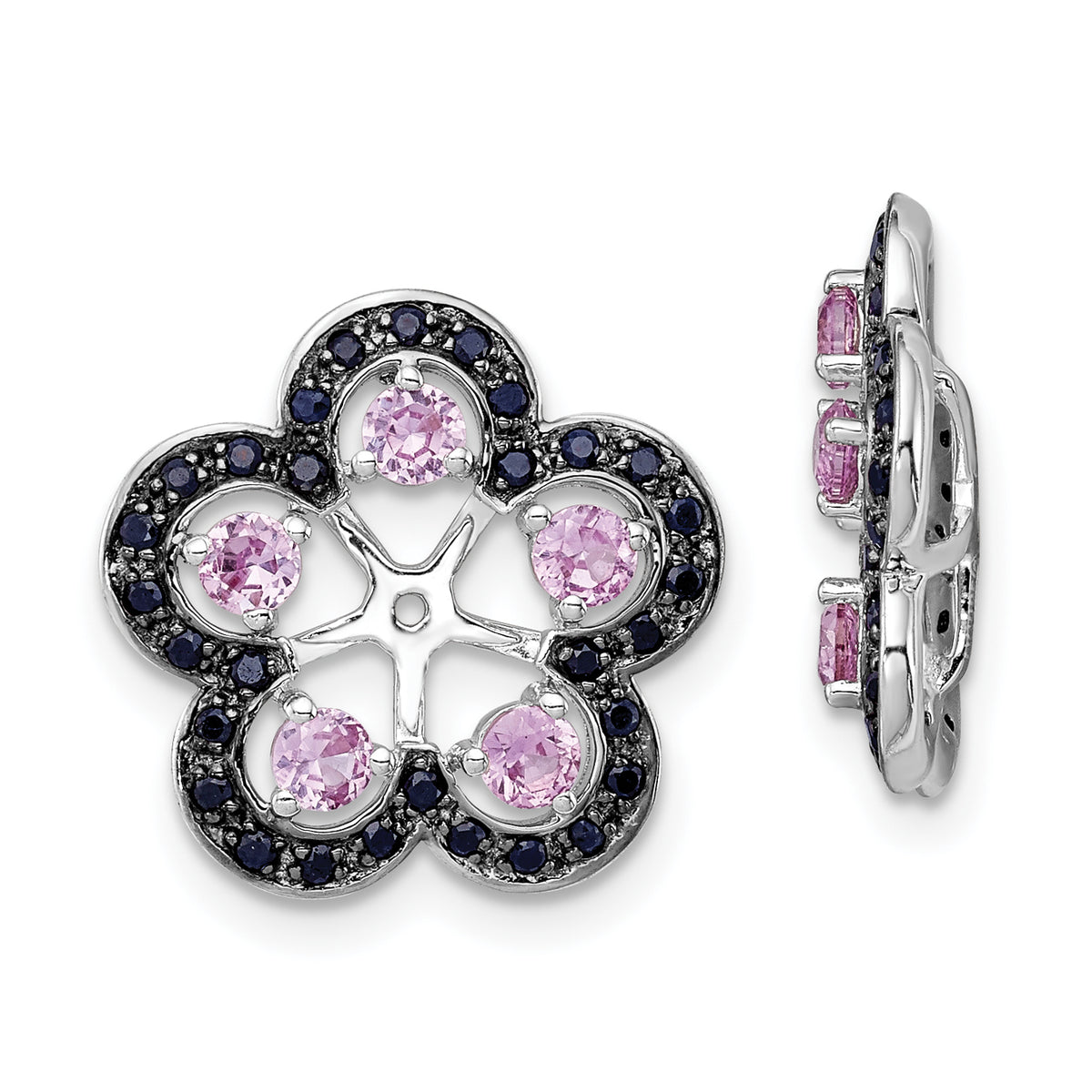 Sterling Silver Rhodium Crted Pink Sapphire & Black Sapphire Earring Jacket