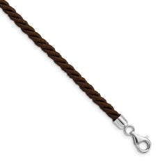 Sterling Silver Rhodium-plated 18inch Brown Satin Cord Necklace