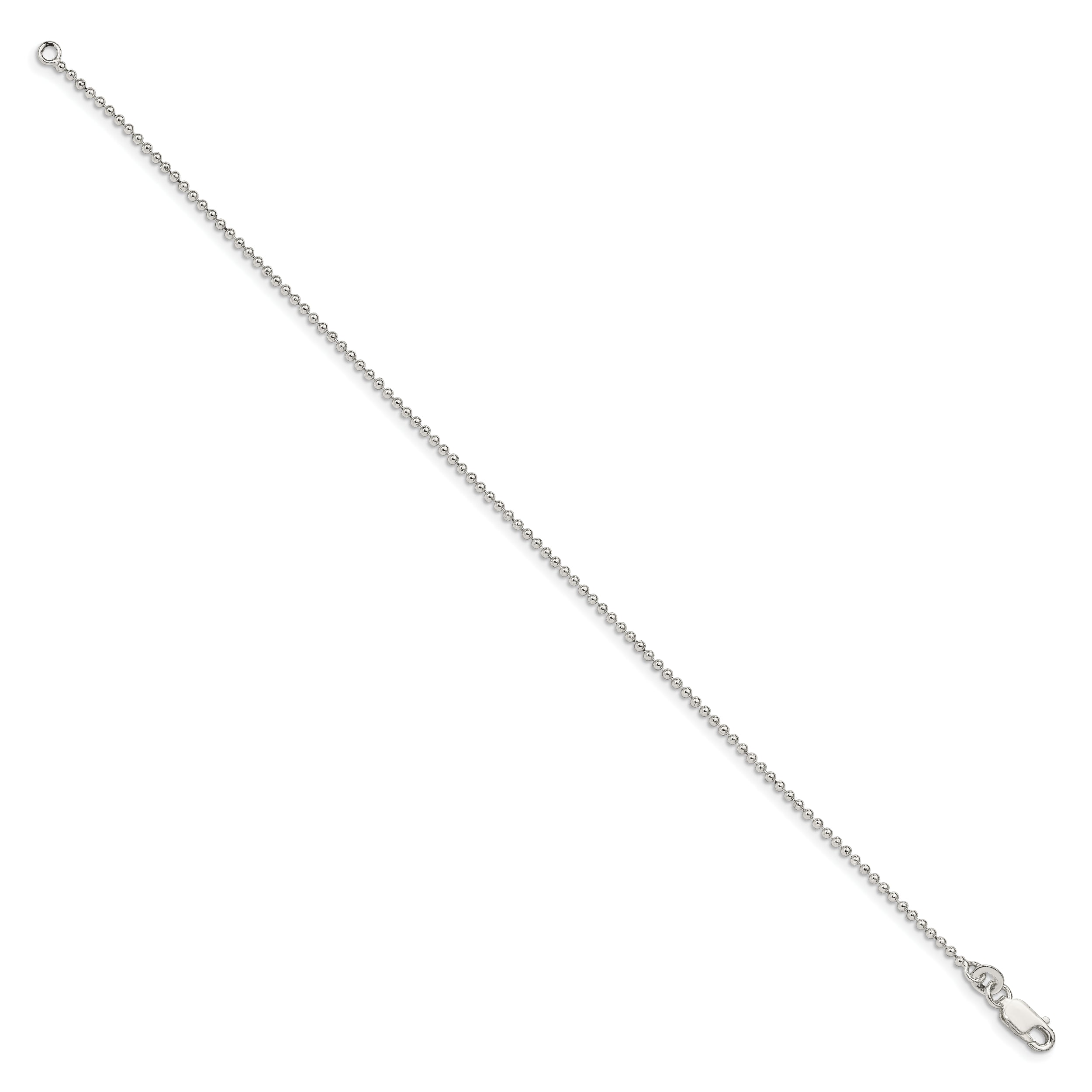 Sterling Silver 1.5mm Beaded Chain Anklet