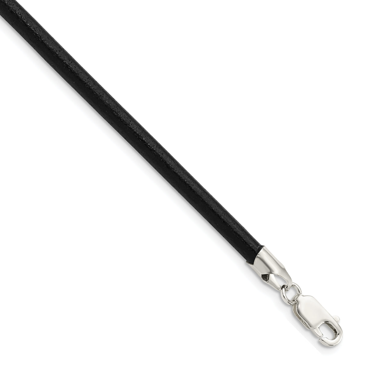 Sterling Silver 20inch 4mm Black Leather Necklace