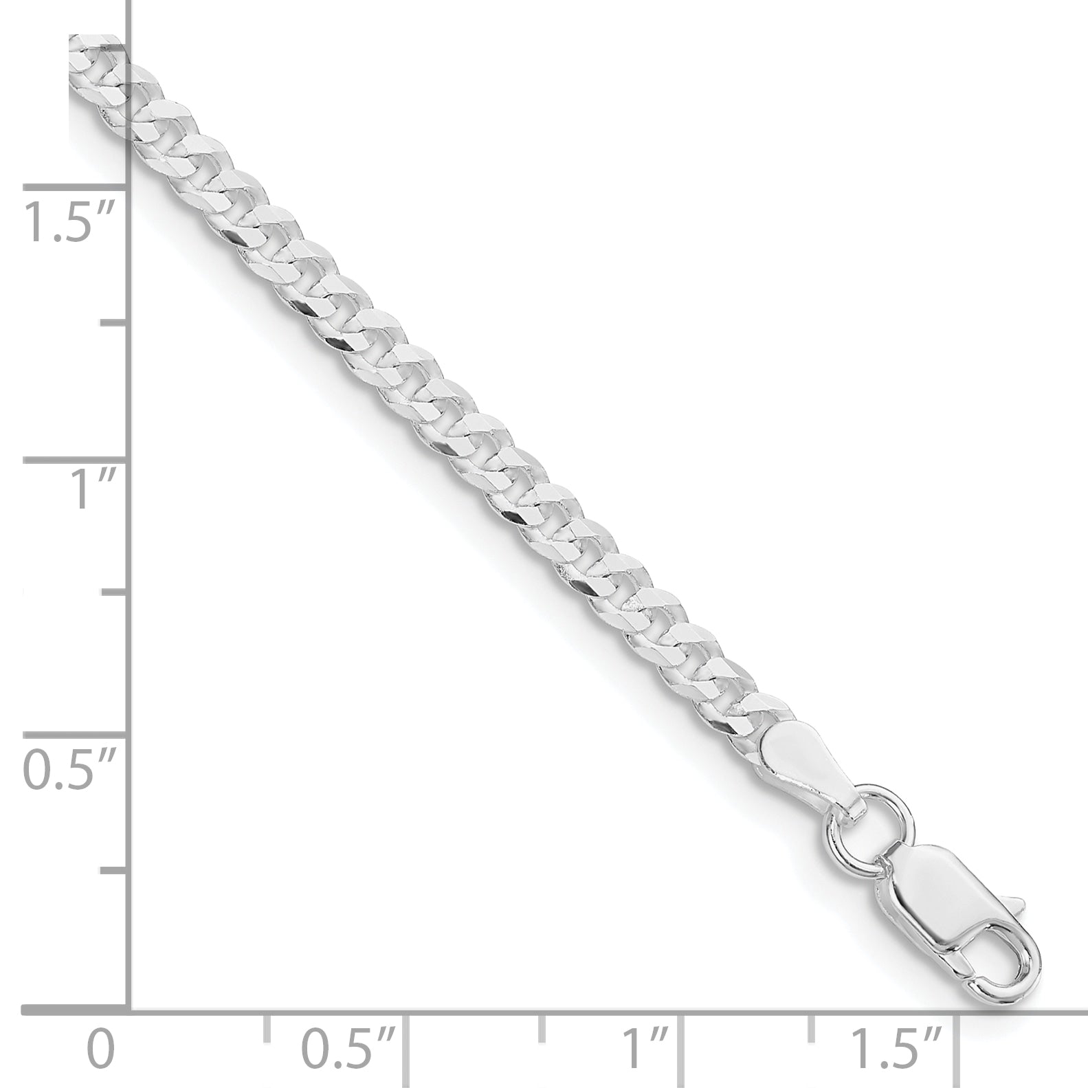 Sterling Silver Rhodium-plated 3.15mm Flat Curb Chain