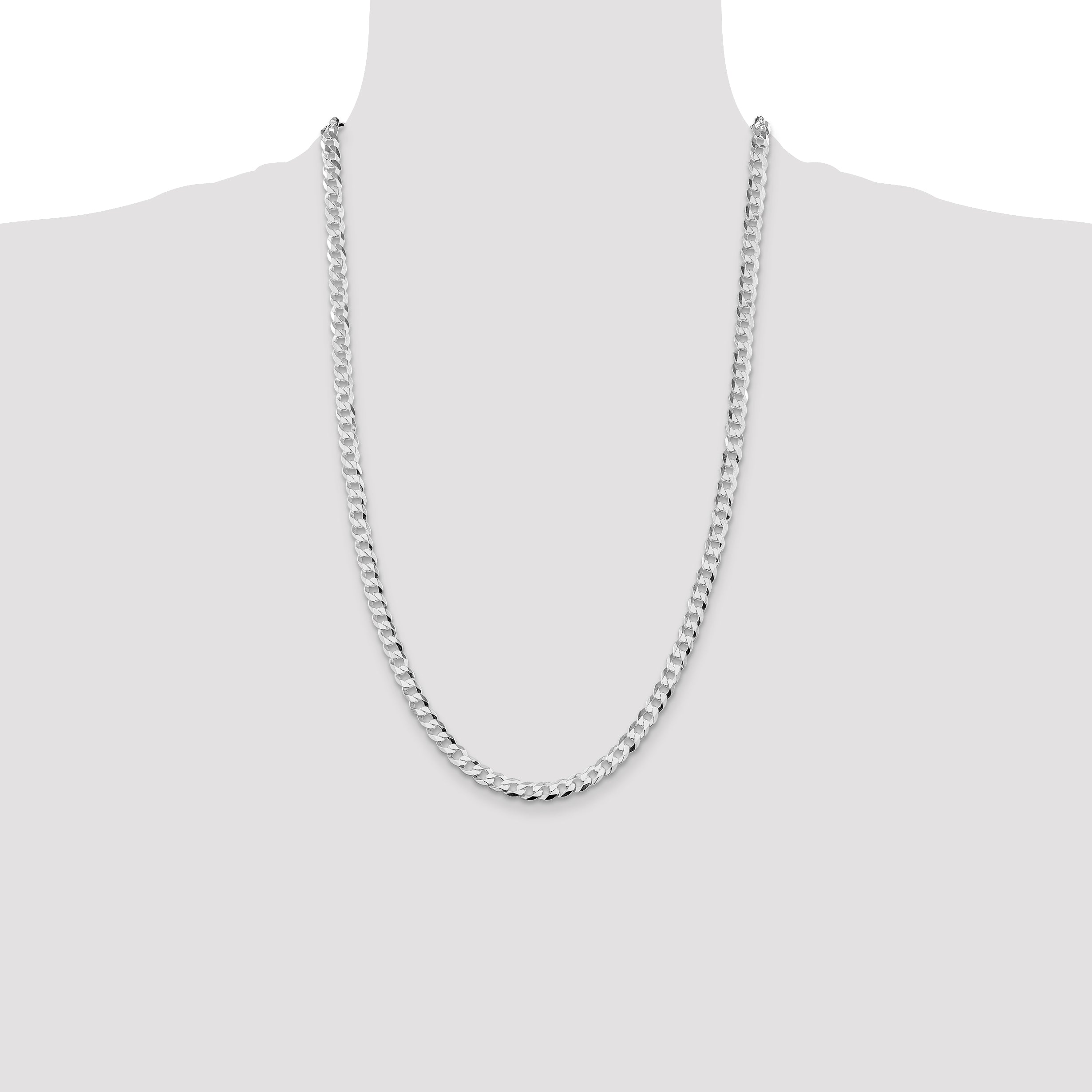 Sterling Silver Rhodium-plated 5.75mm Flat Curb Chain