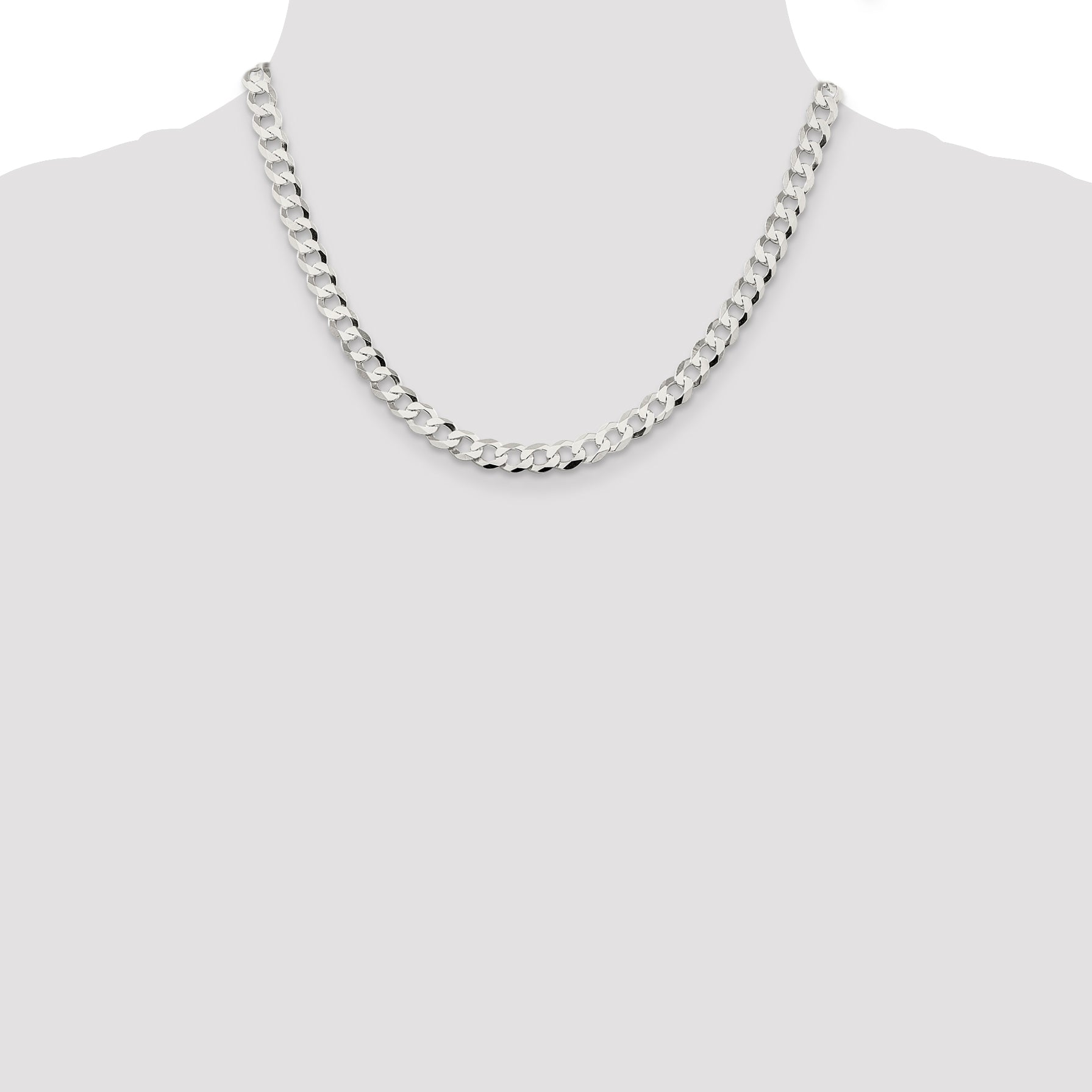 Sterling Silver 6.8mm Flat Curb Chain