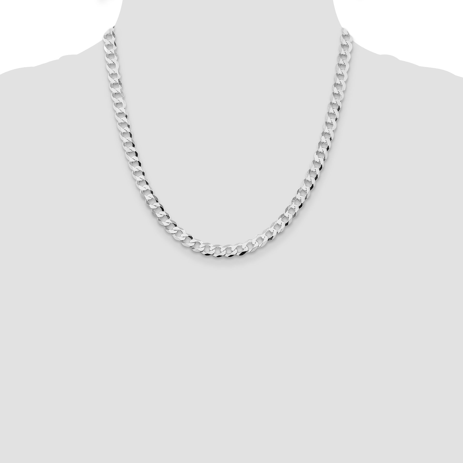 Sterling Silver Rhodium-plated 6.8mm Flat Curb Chain