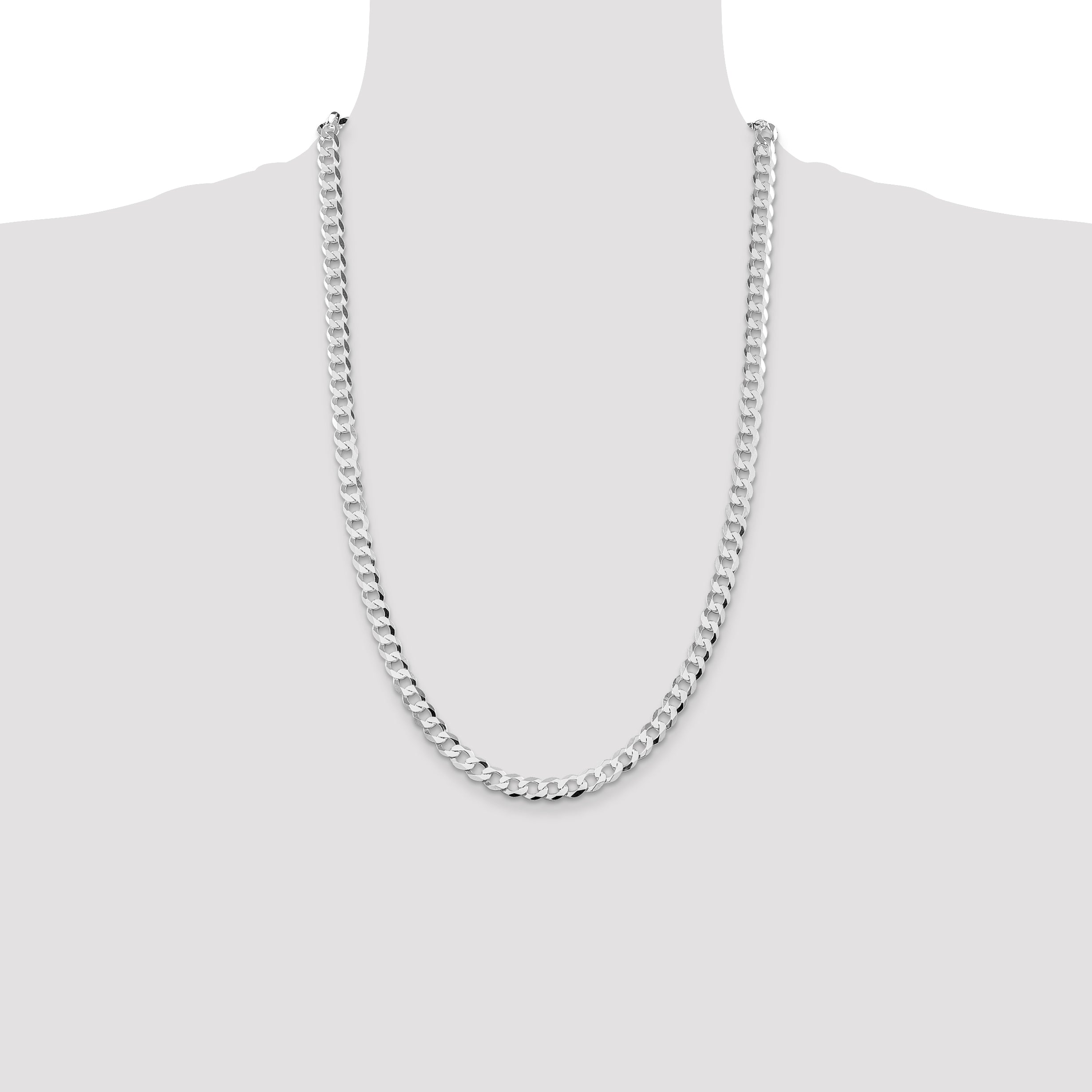 Sterling Silver Rhodium-plated 6.8mm Flat Curb Chain