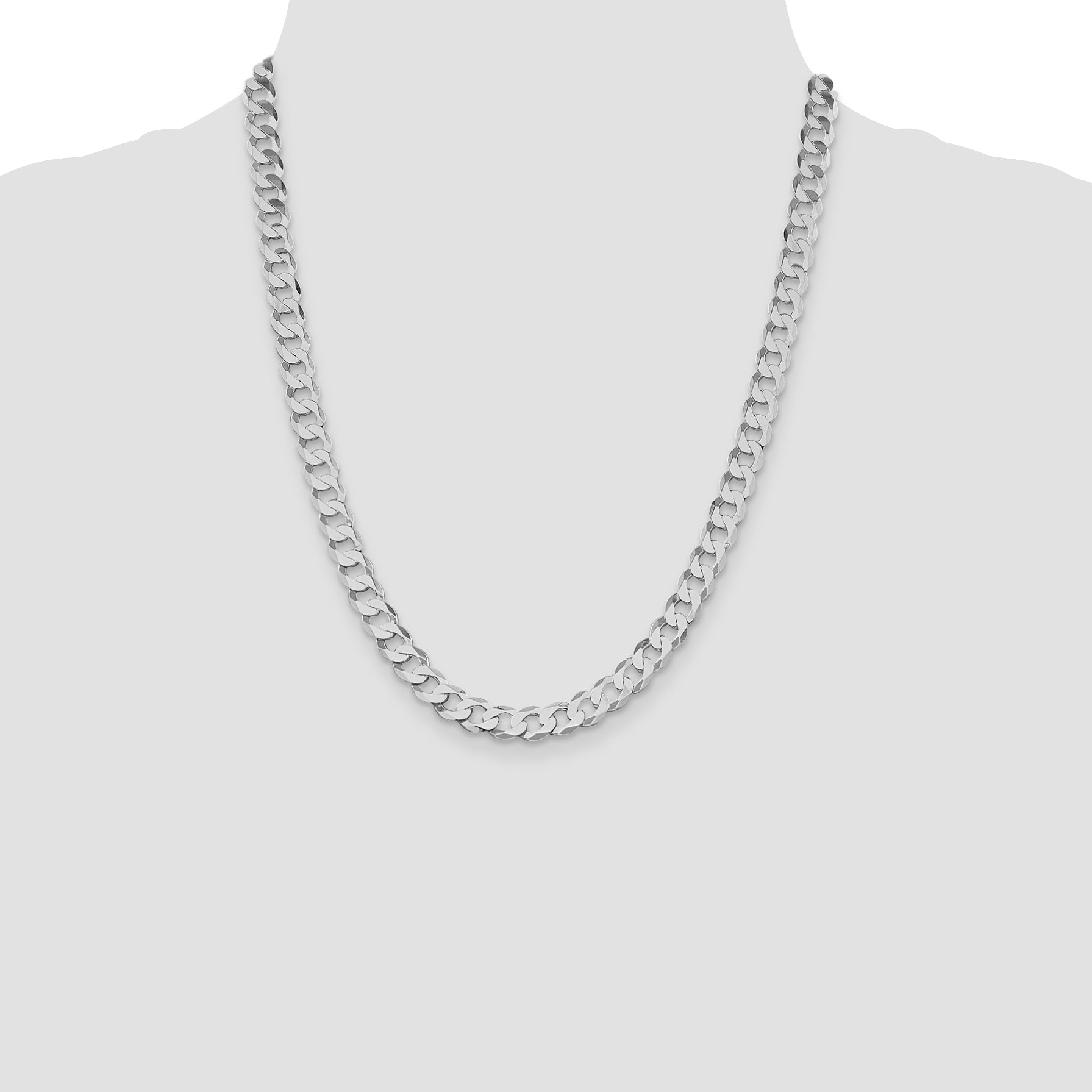 Sterling Silver Rhodium-plated 8mm Flat Curb Chain