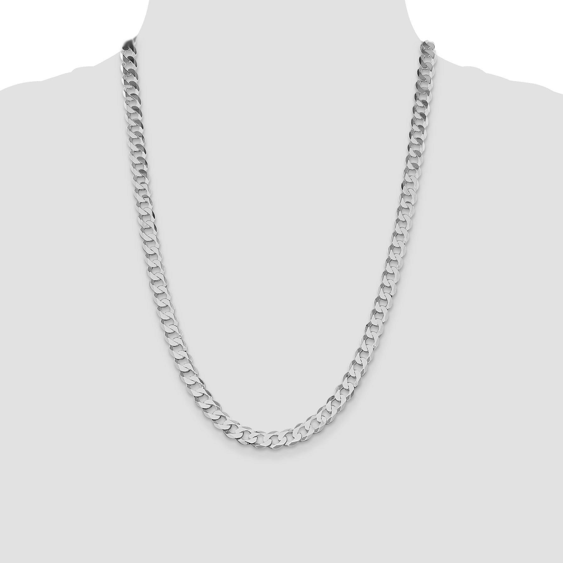 Sterling Silver Rhodium-plated 8mm Flat Curb Chain