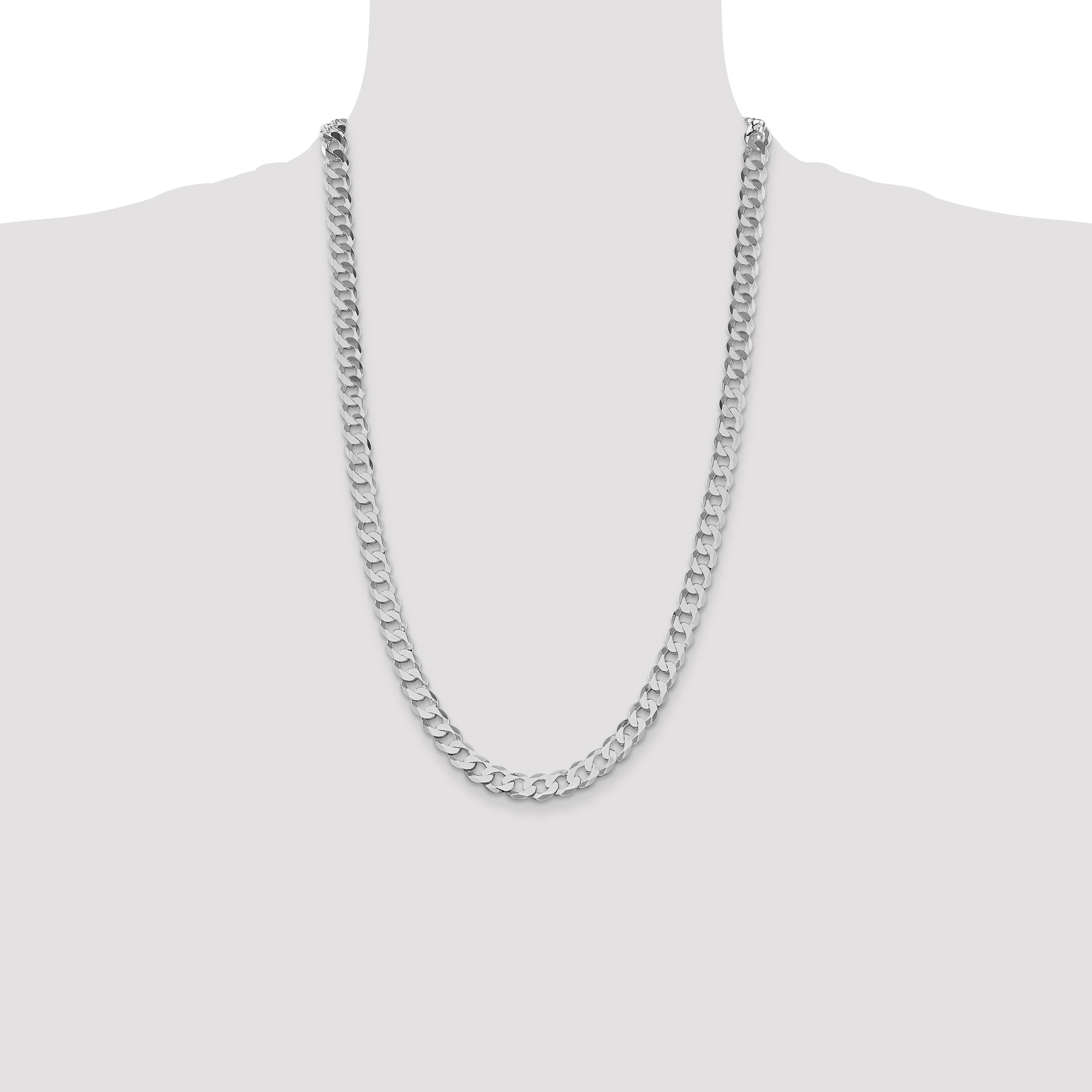 Sterling Silver Rhodium-plated 8mm Flat Curb Chain