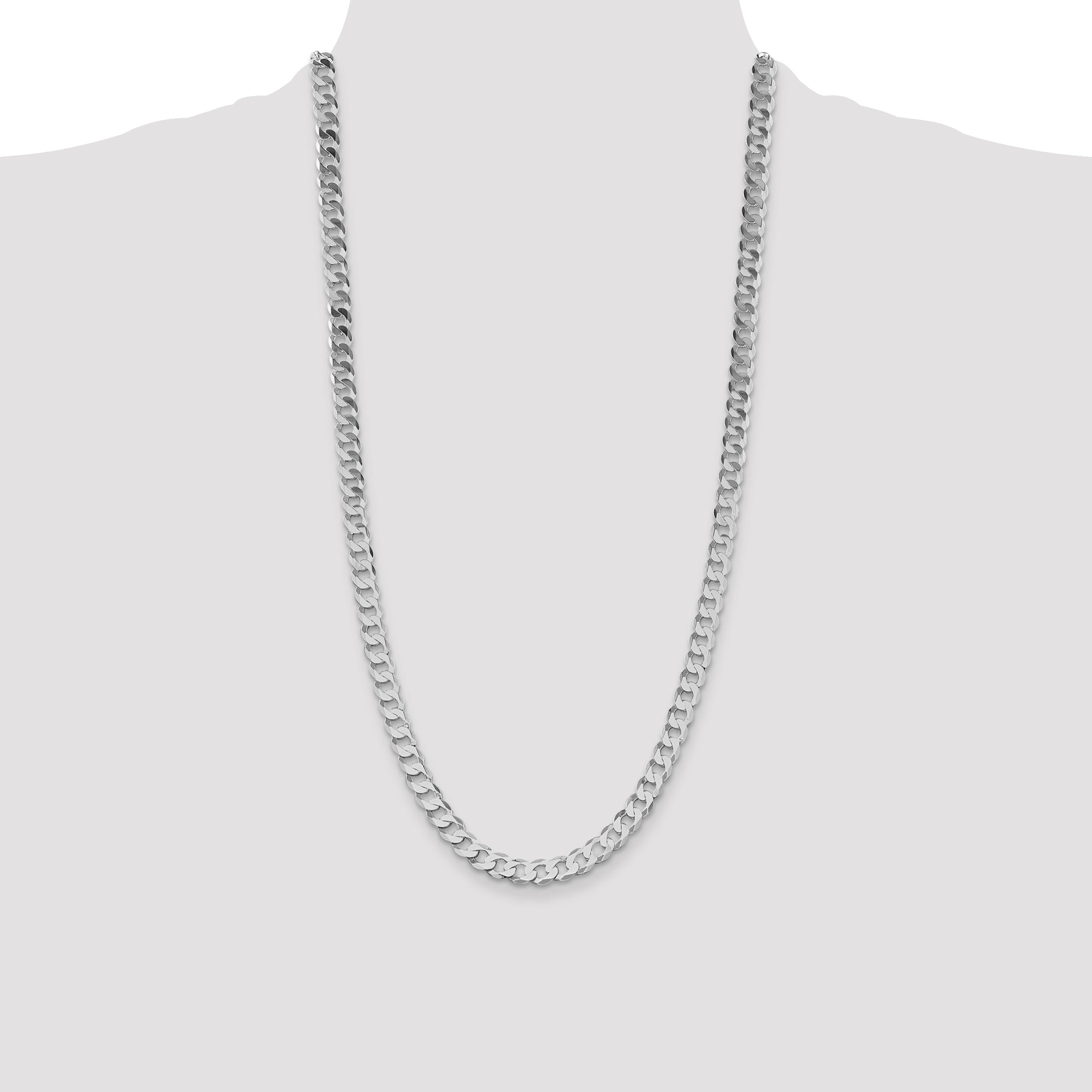 Sterling Silver Rhodium-plated 8mm Flat Curb Chain