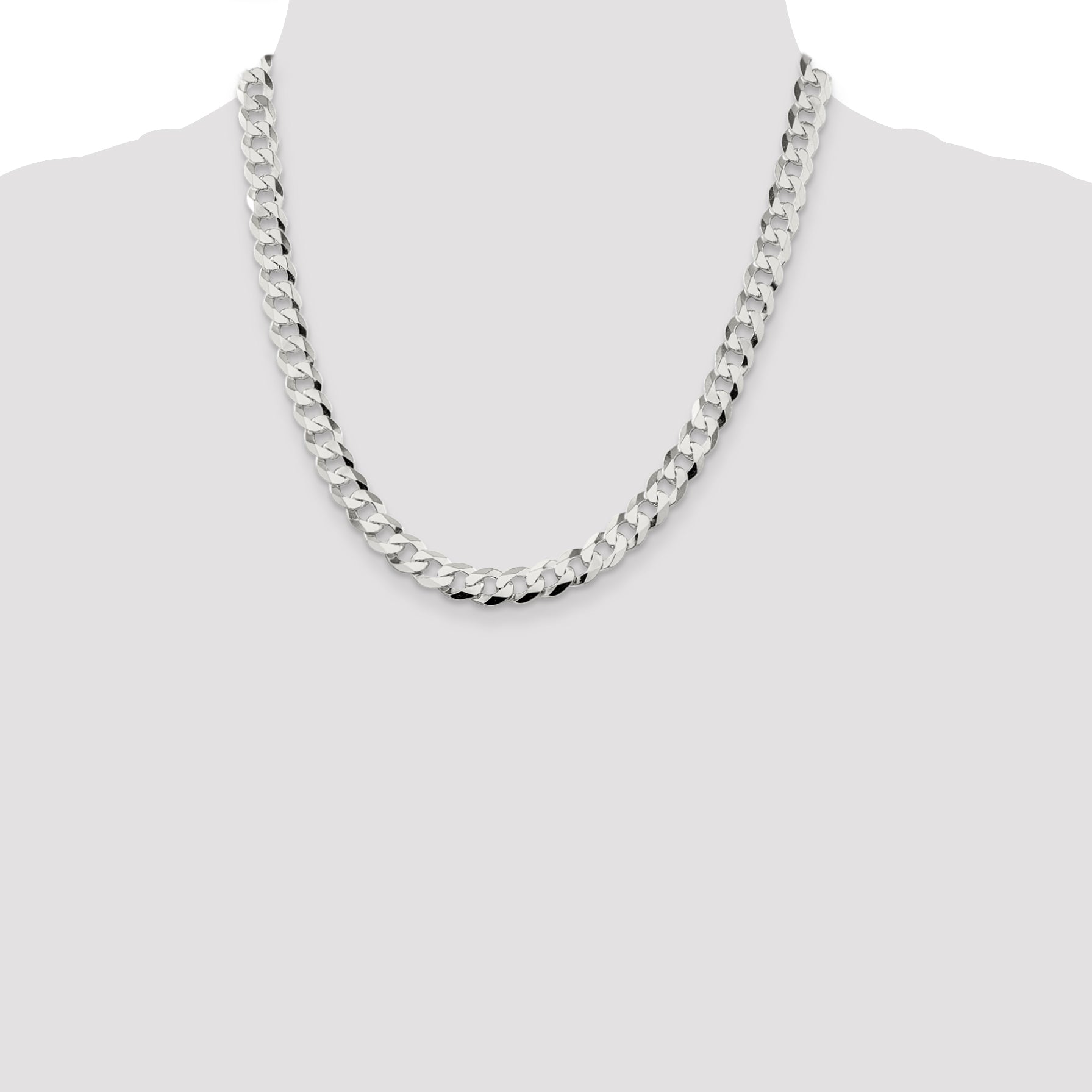 Sterling Silver 8.5mm Flat Curb Chain