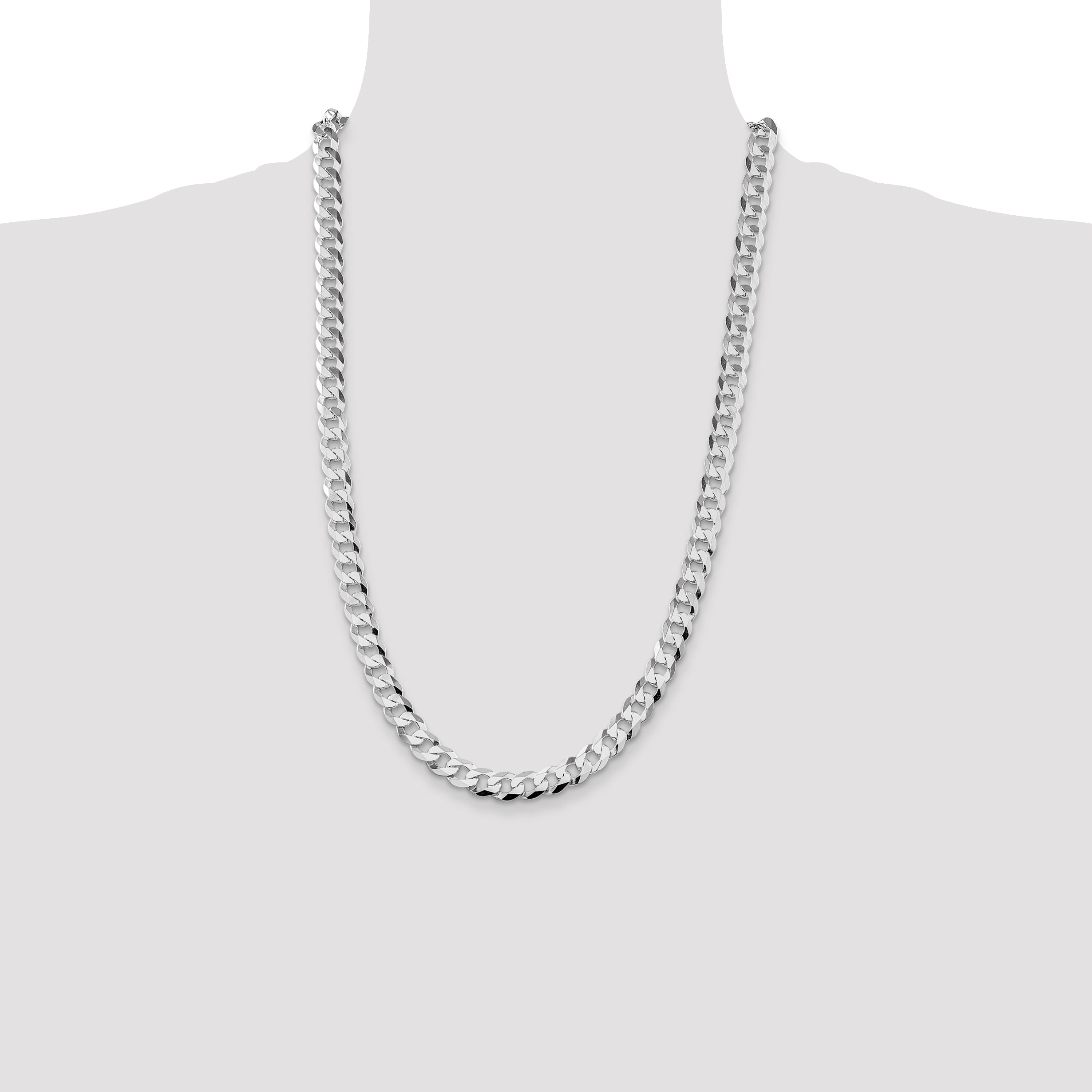 Sterling Silver Rhodium-plated 8.5mm Flat Curb Chain