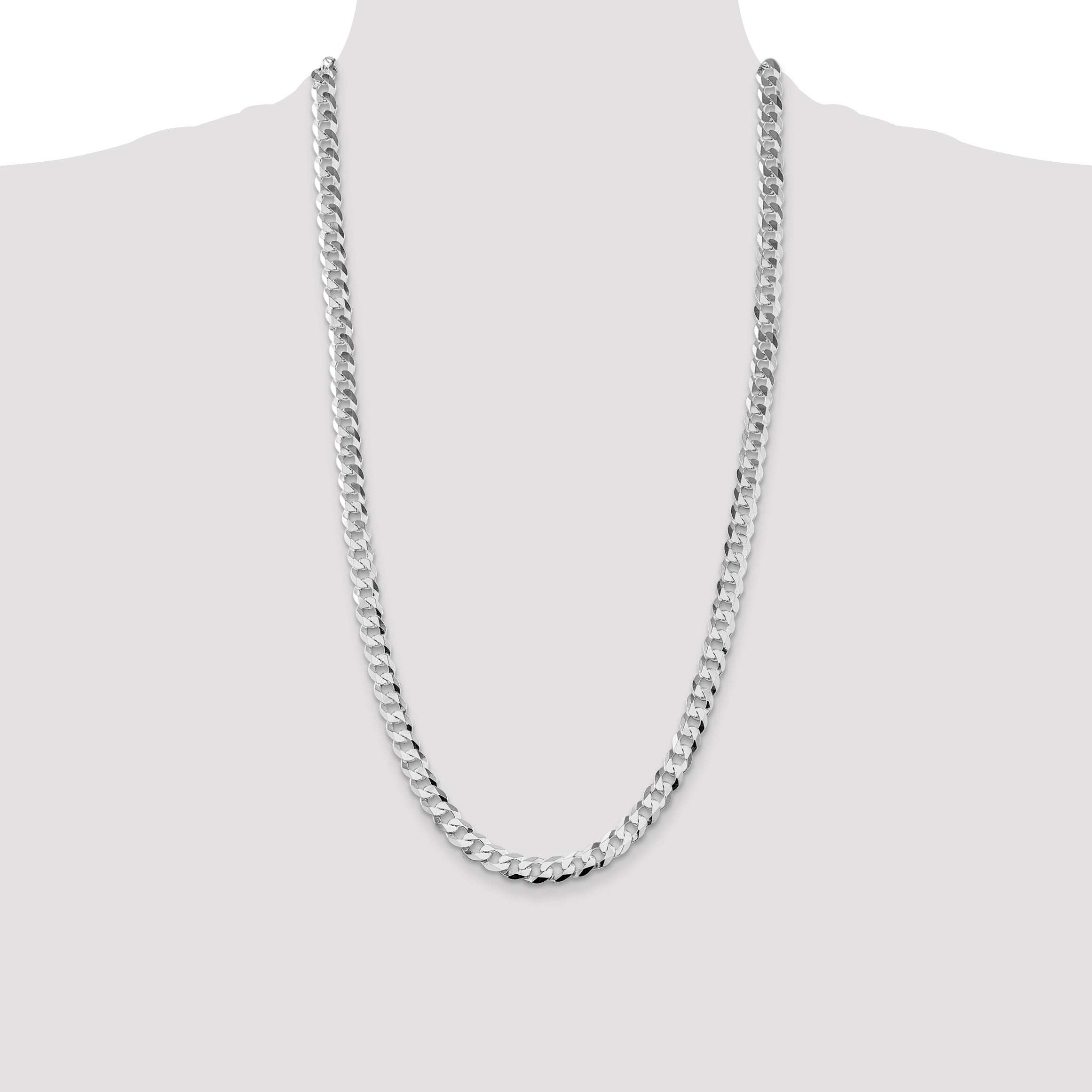 Sterling Silver Rhodium-plated 8.5mm Flat Curb Chain