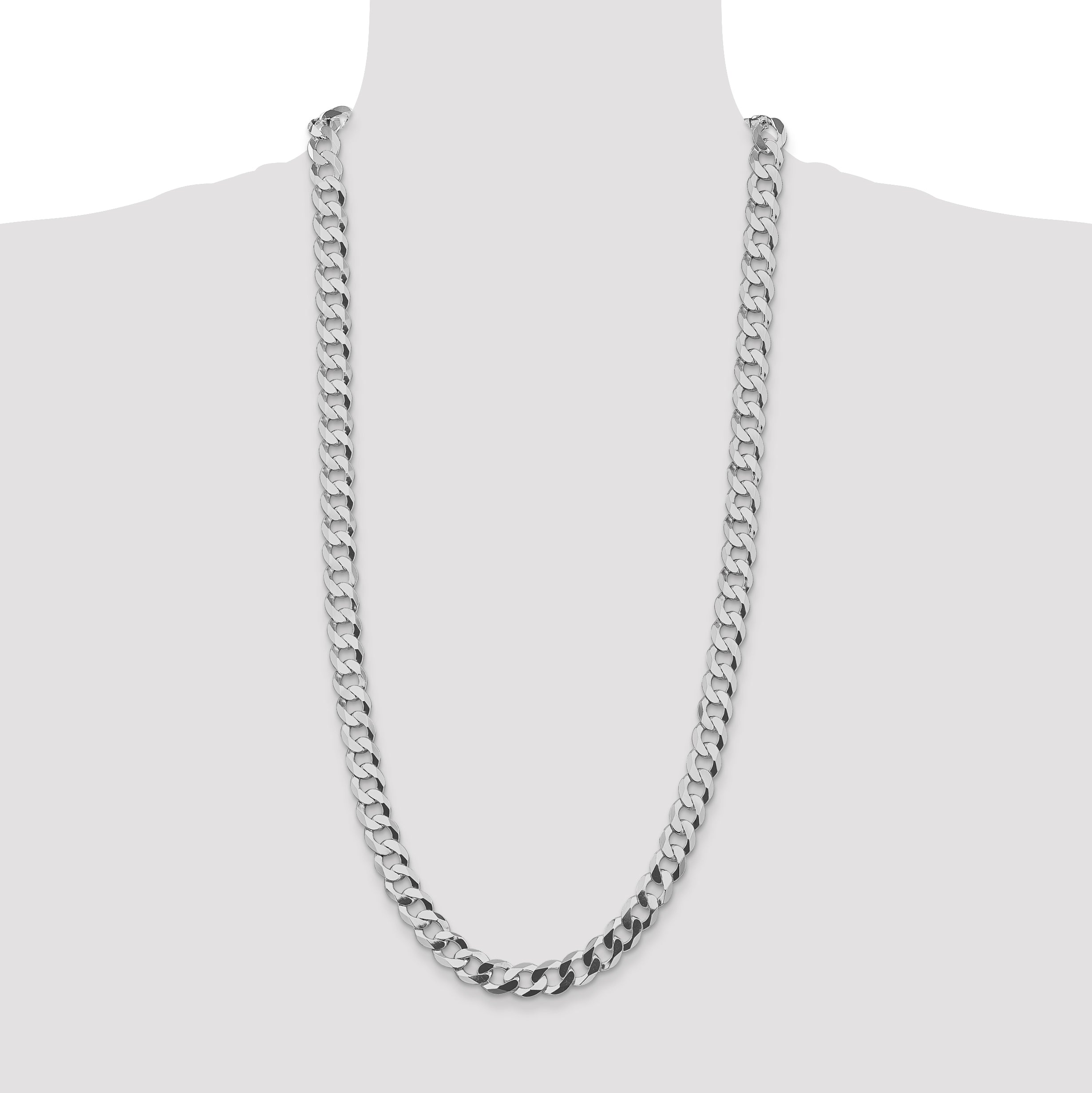 Sterling Silver Rhodium-plated 9.75mm Flat Curb Chain