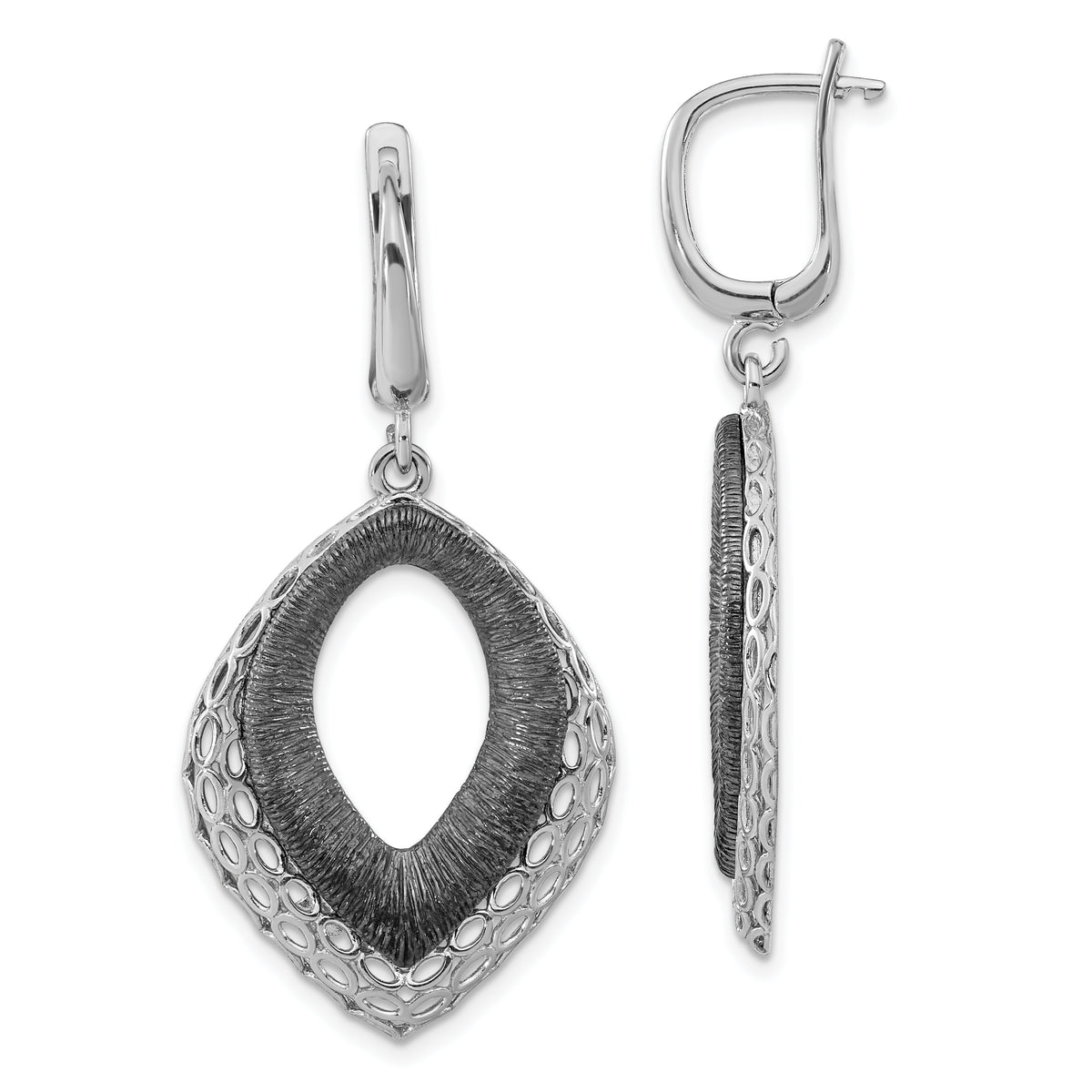 Sterling Silver Ruthenium-pltd Polished & Textured Dangle Earrings