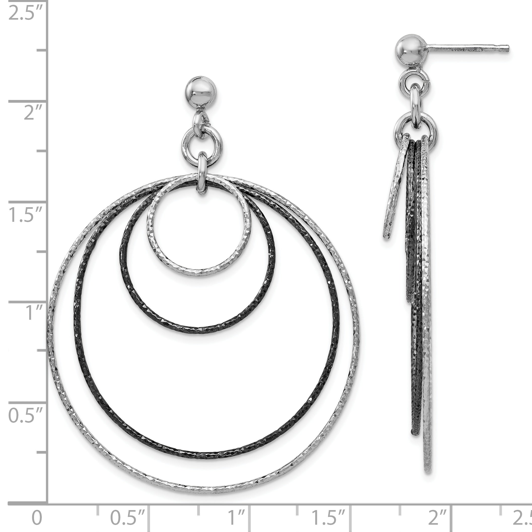 SS and Ruthenium Plated D/C Post Hoop Earrings