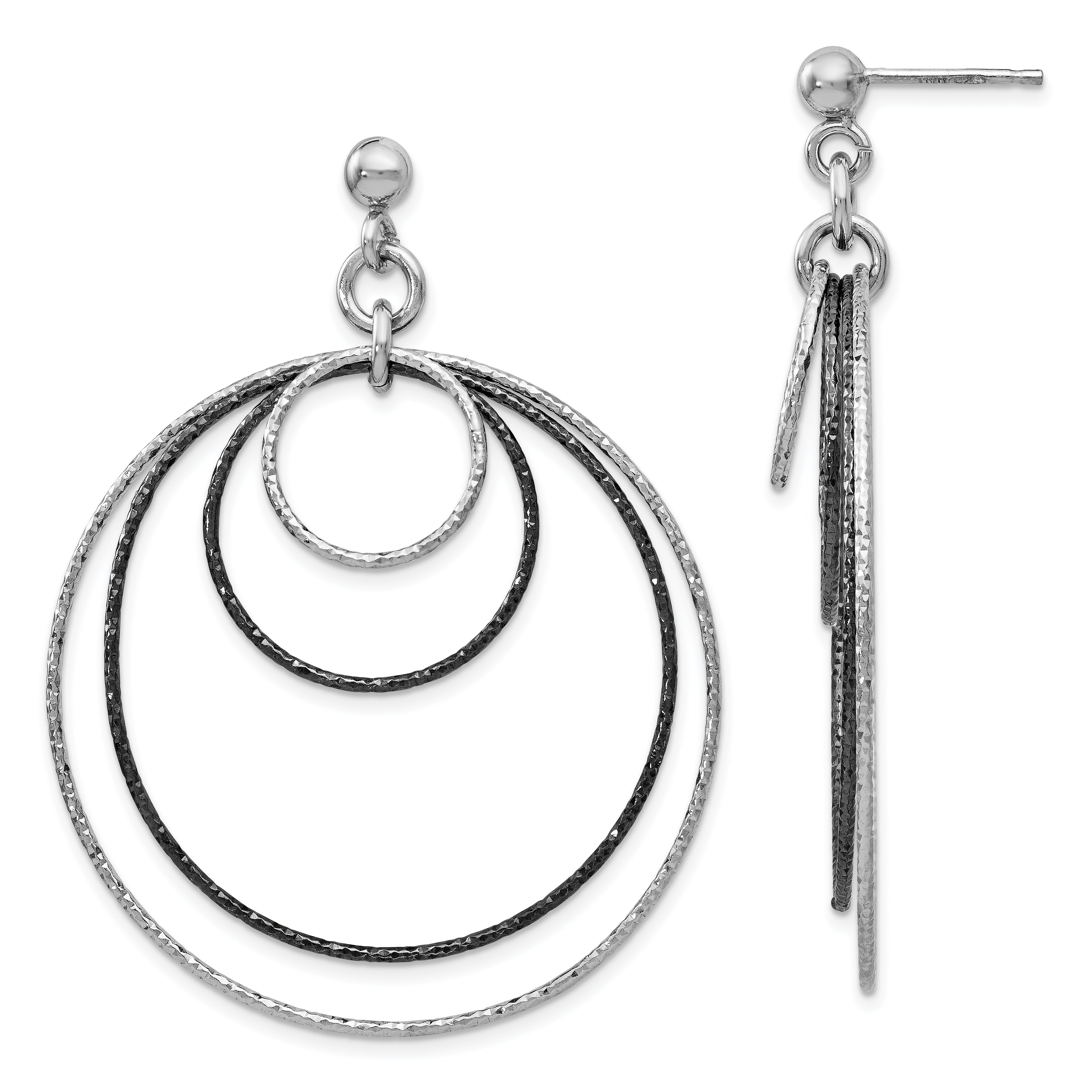 SS and Ruthenium Plated D/C Post Hoop Earrings