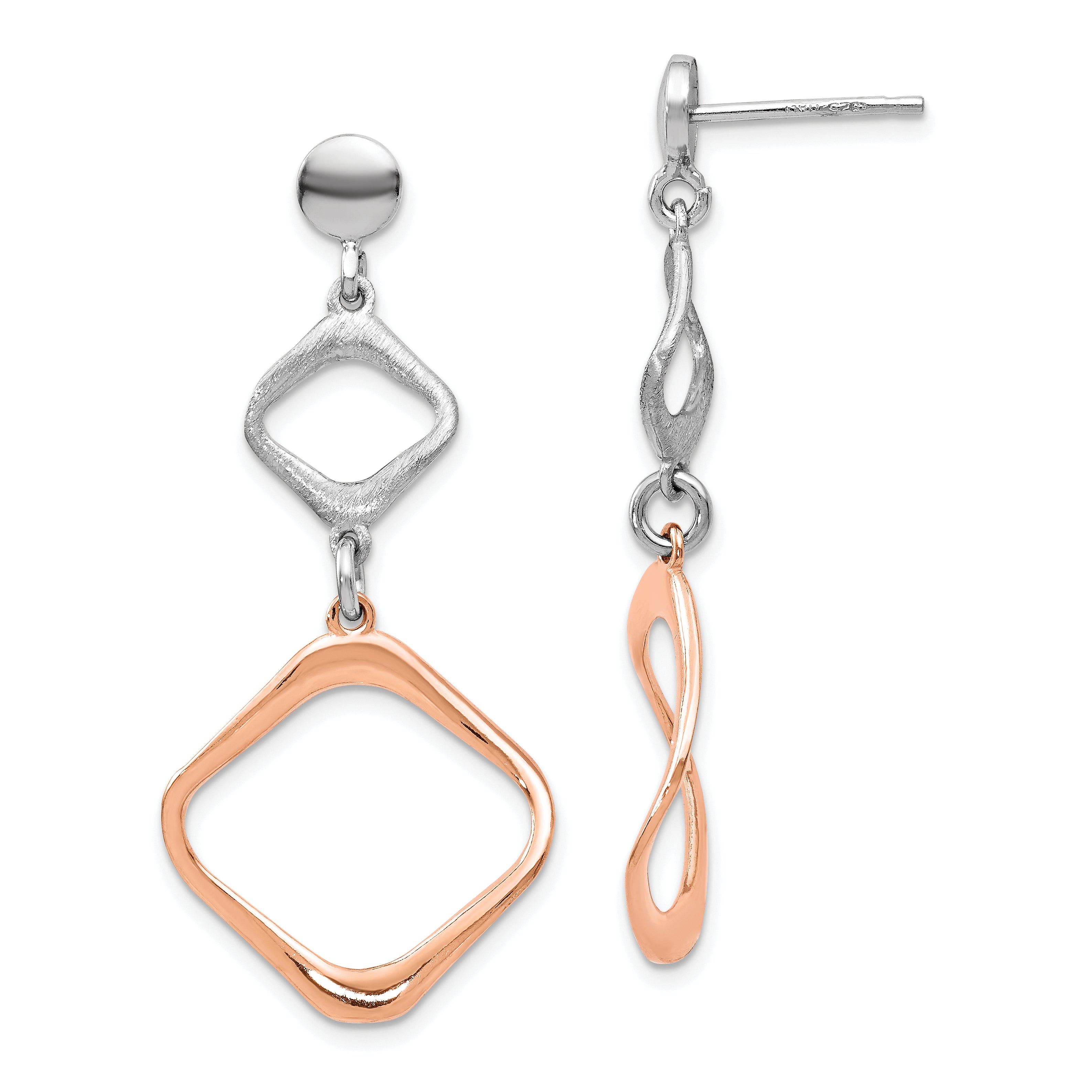 Sterling Silver Rose Gold-plated Post Dangle Earrings