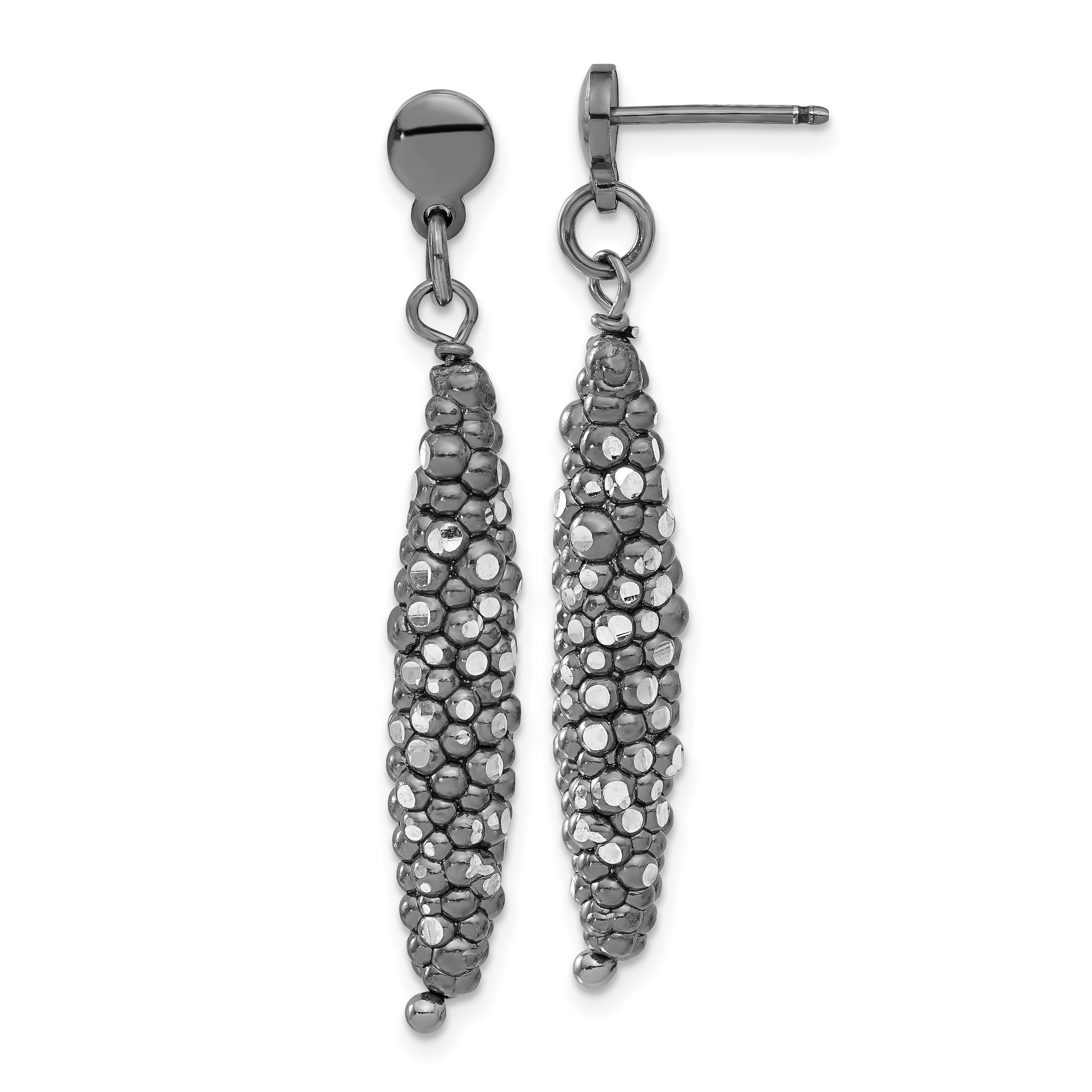 SS and Ruthenium Plated Textured Post Dangle Earrings