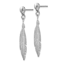 Sterling Silver Rhodium-plated Leaf Post Dangle Earrings