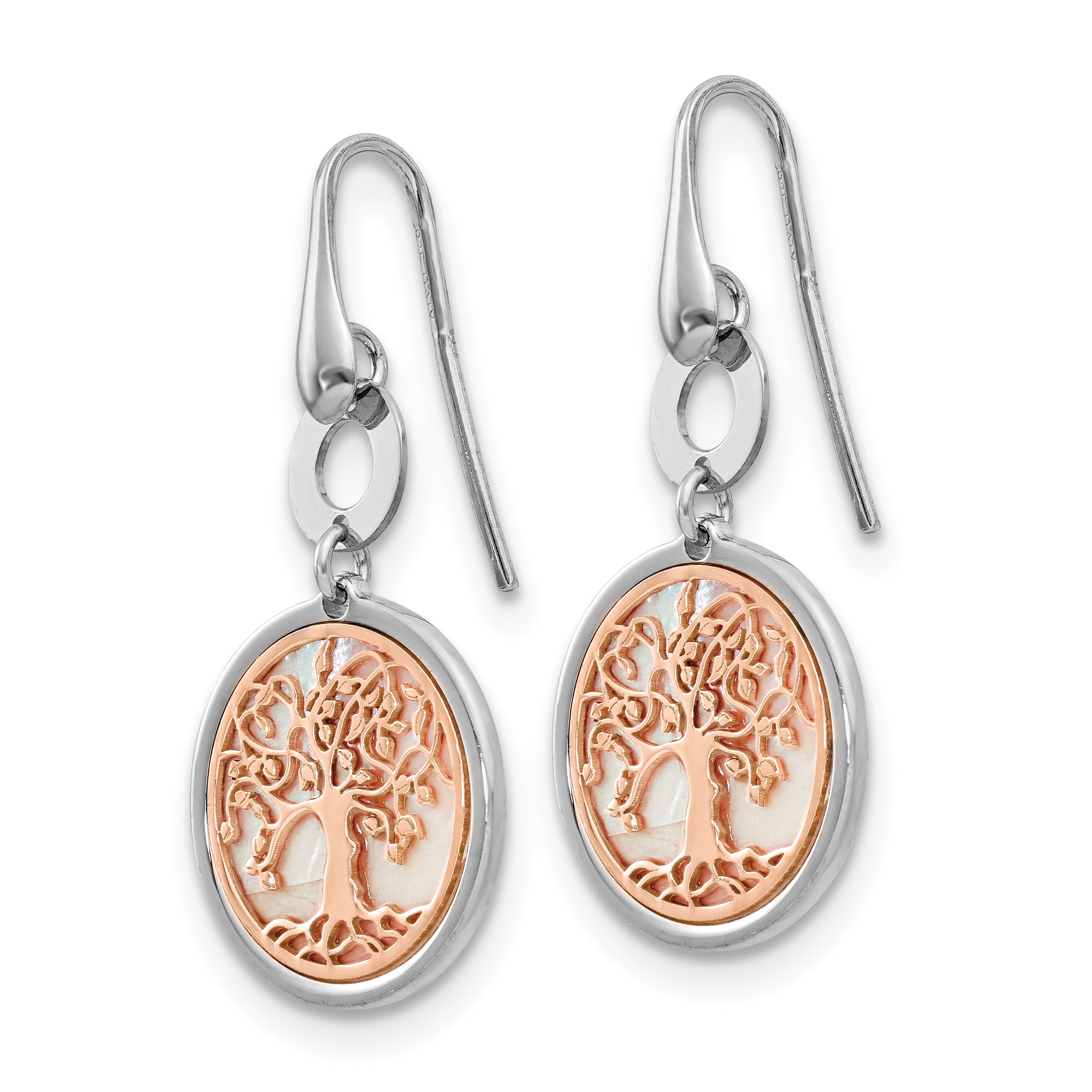 Sterling Silver & Rose-tone MOP Tree of Life Dangle Earrings