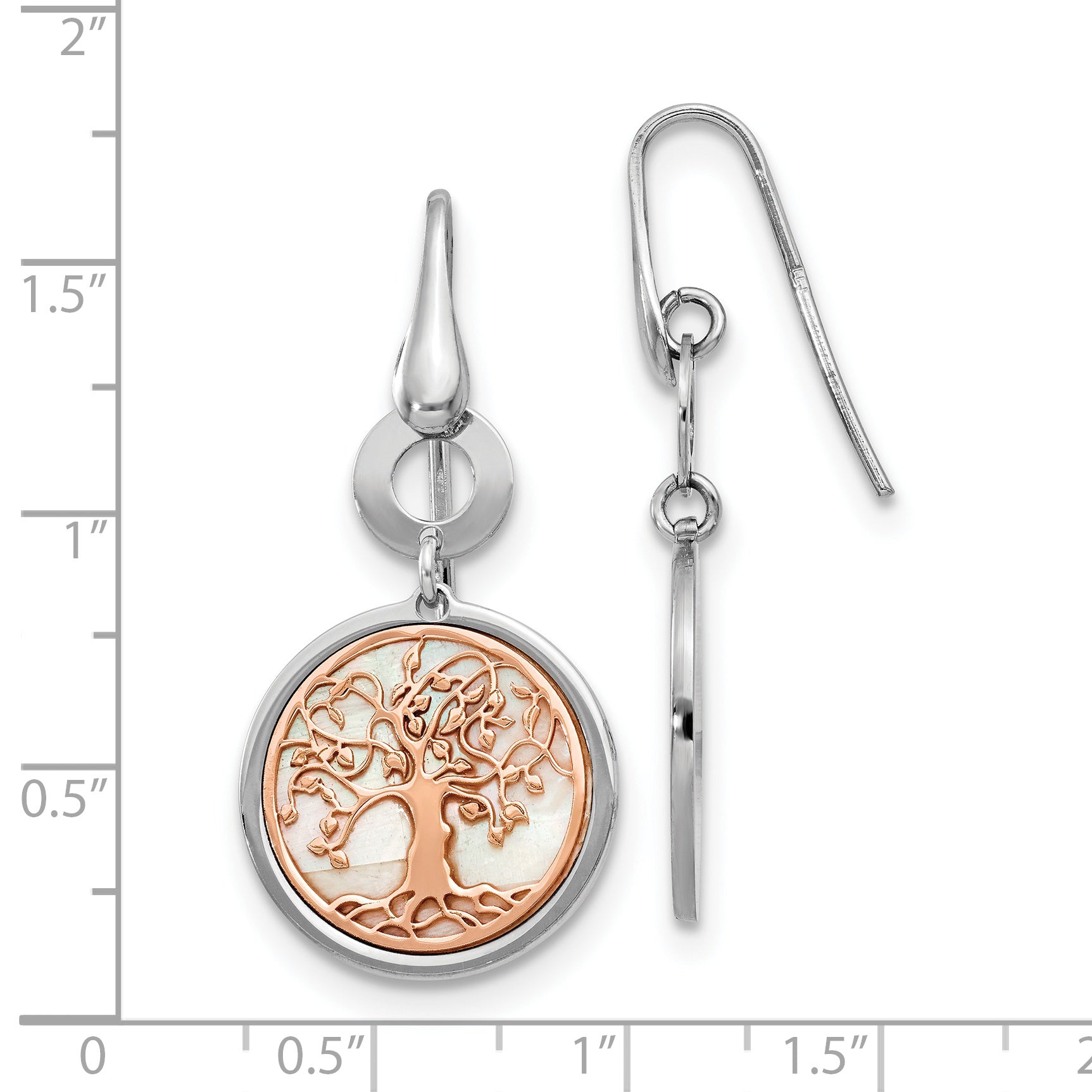 Sterling Silver & Rose-tone MOP Tree of Life Dangle Earrings