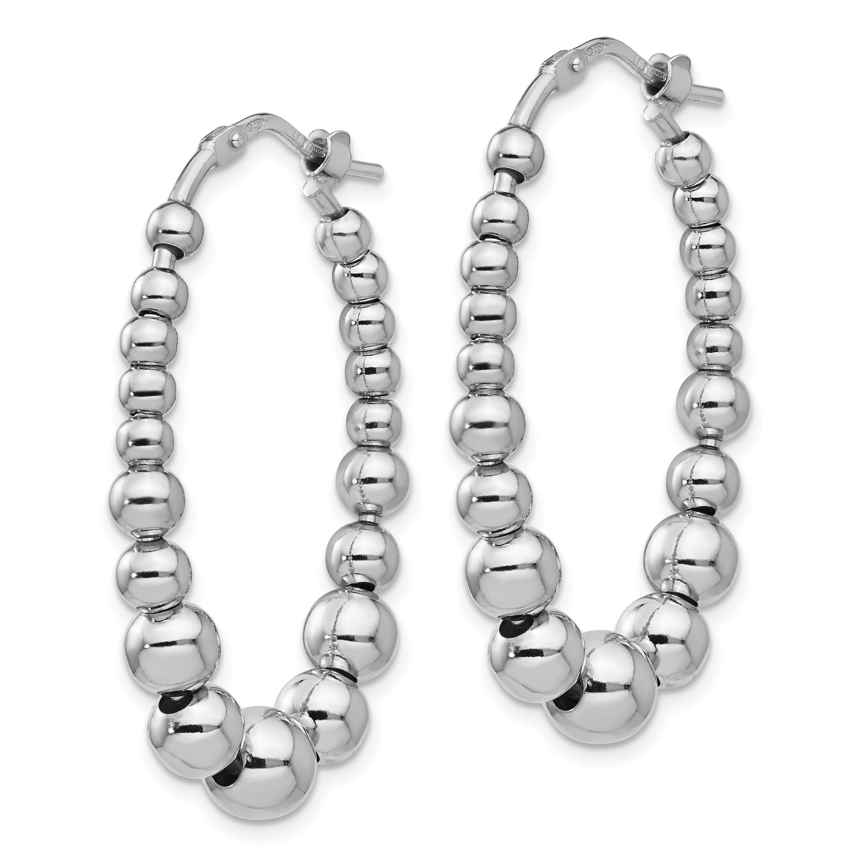 Sterling Silver Polished Beaded Hoop Earrings