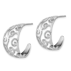 Sterling Silver Rhodium-plated Polished Cut-out J-Hoop Earrings