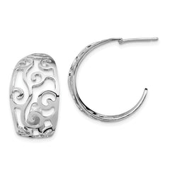 Sterling Silver Rhodium-plated Polished Cut-out J-Hoop Earrings