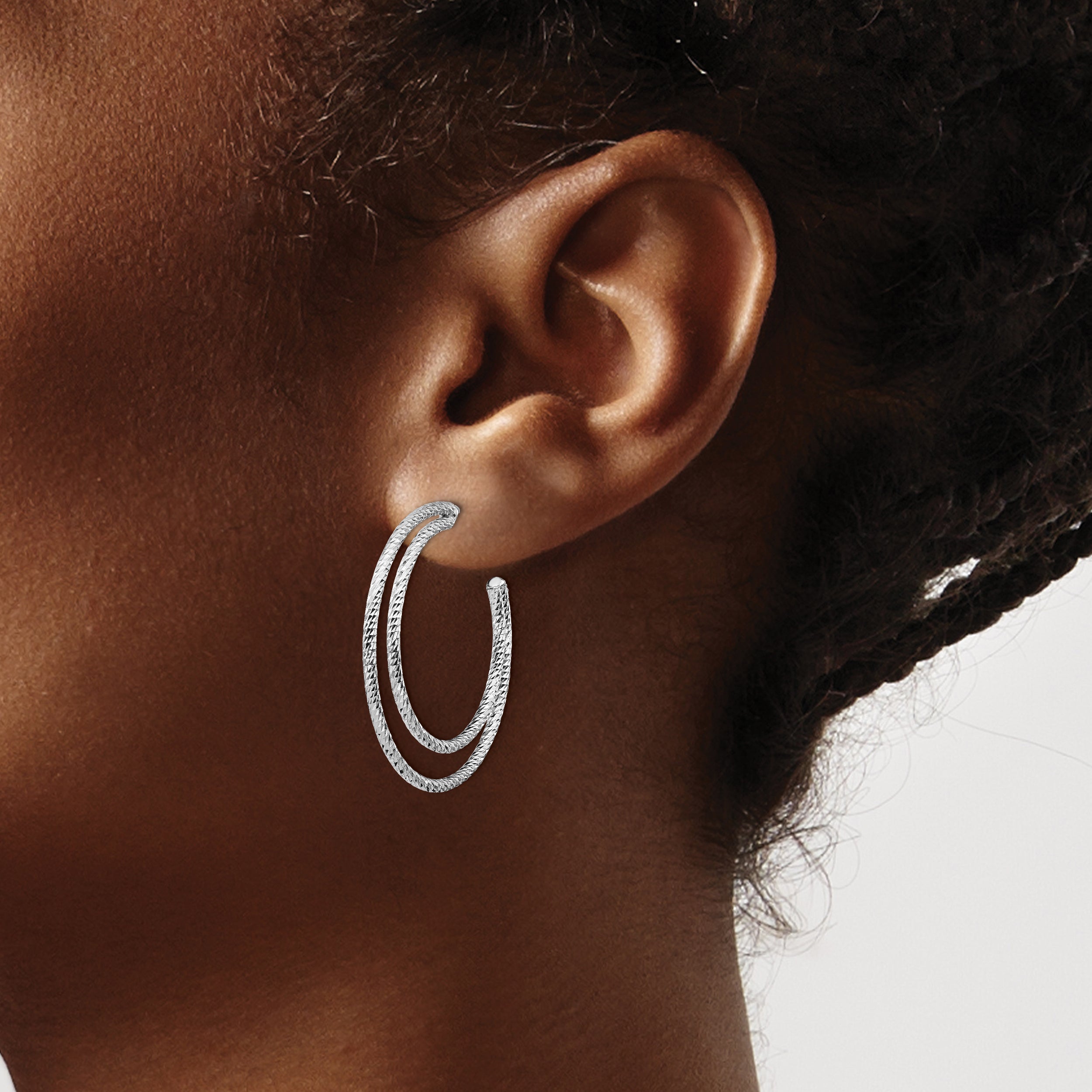 Sterling Silver Rhodium-plated D/C Hoop Earrings