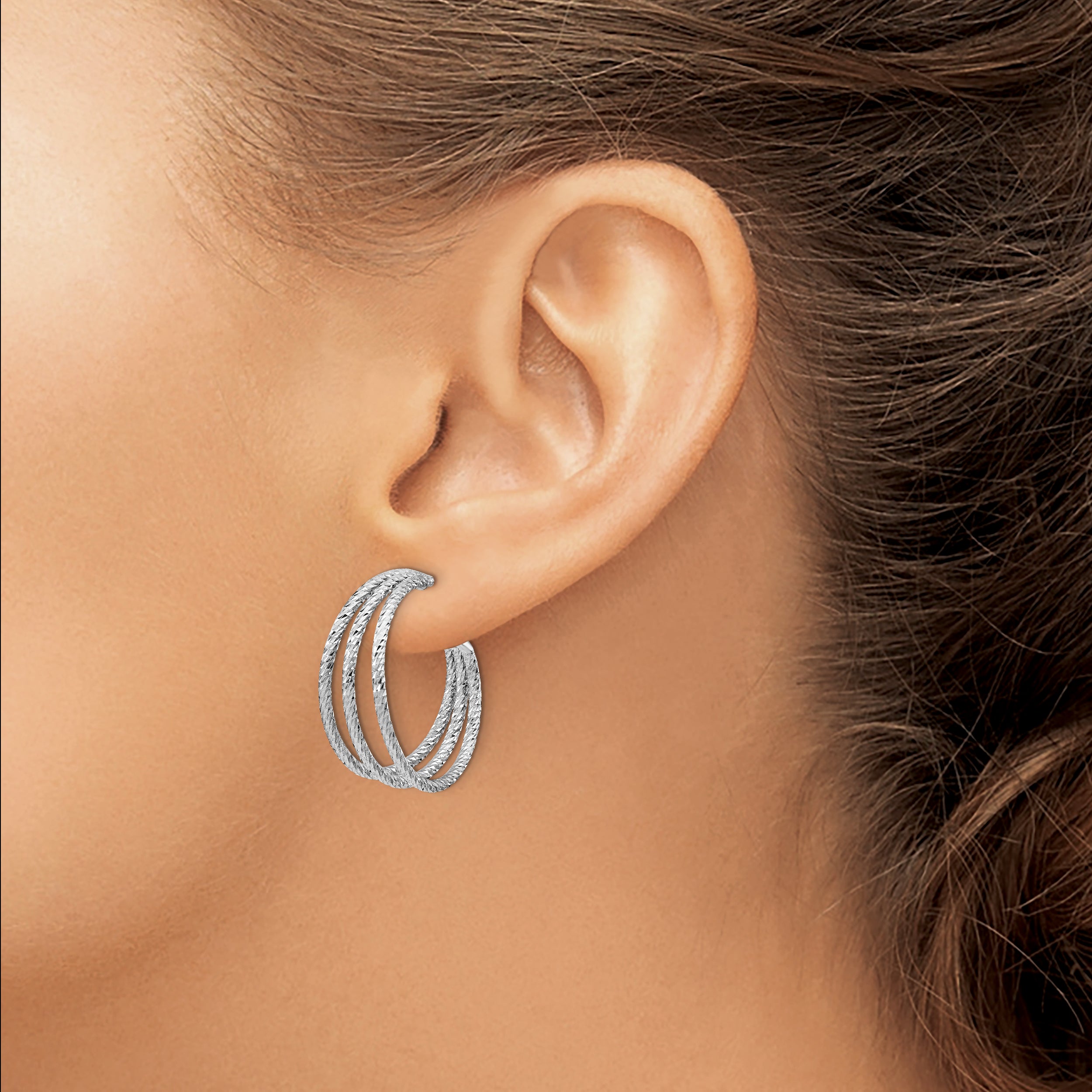 Sterling Silver Rhodium-plated D/C J-Hoop Earrings