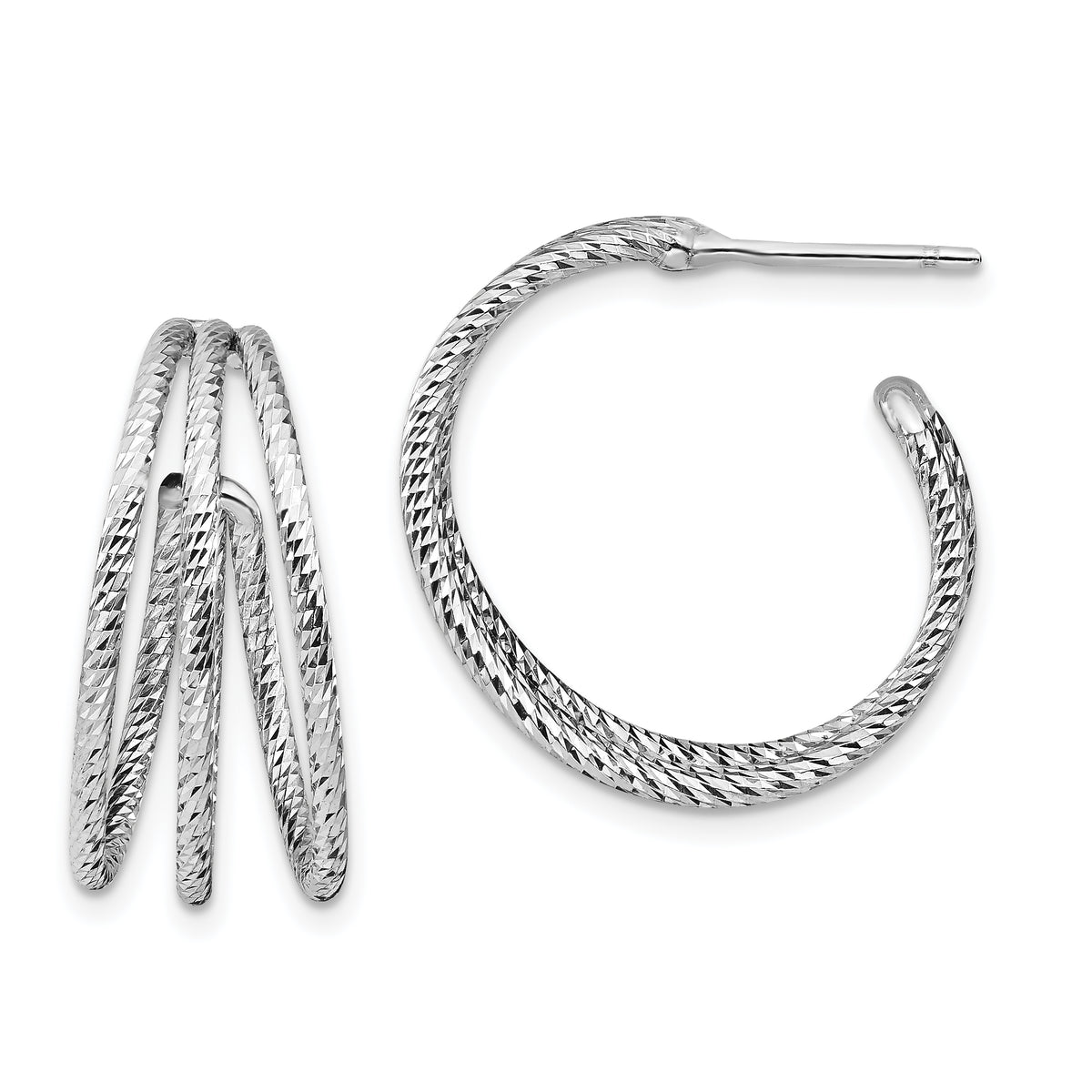 Sterling Silver Rhodium-plated D/C J-Hoop Earrings