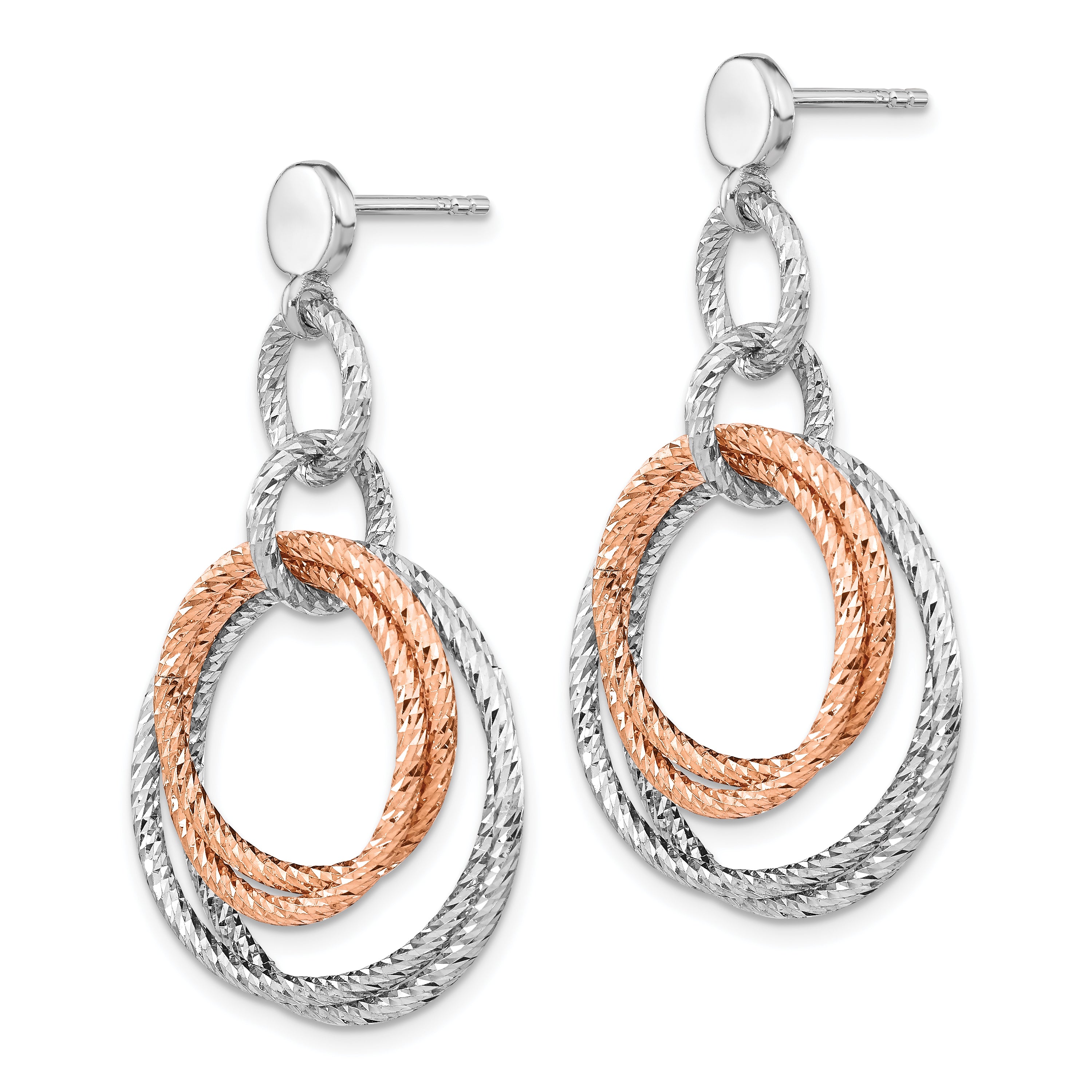 Sterling Silver Rose Gold-plated Rh-plated D/C Post Dangle Earring