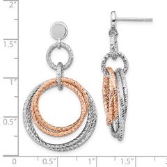 Sterling Silver Rose Gold-plated Rh-plated D/C Post Dangle Earring