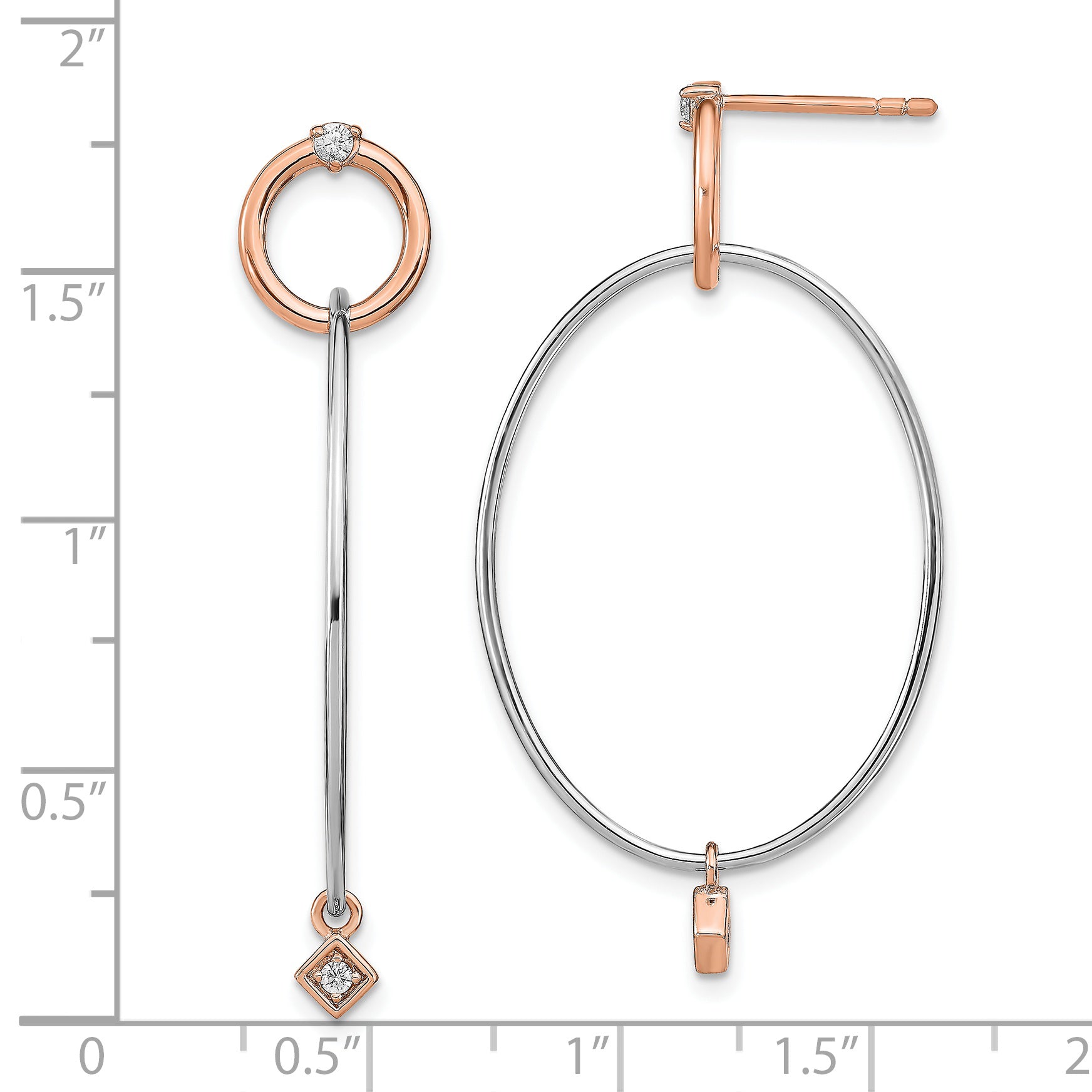 Sterling Silver Rose Gold-plated Rhd-plat CZ Post Dangle Earrings